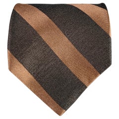 DONNA KARAN Brown Black Diagonal Stripe Italian Silk Tie