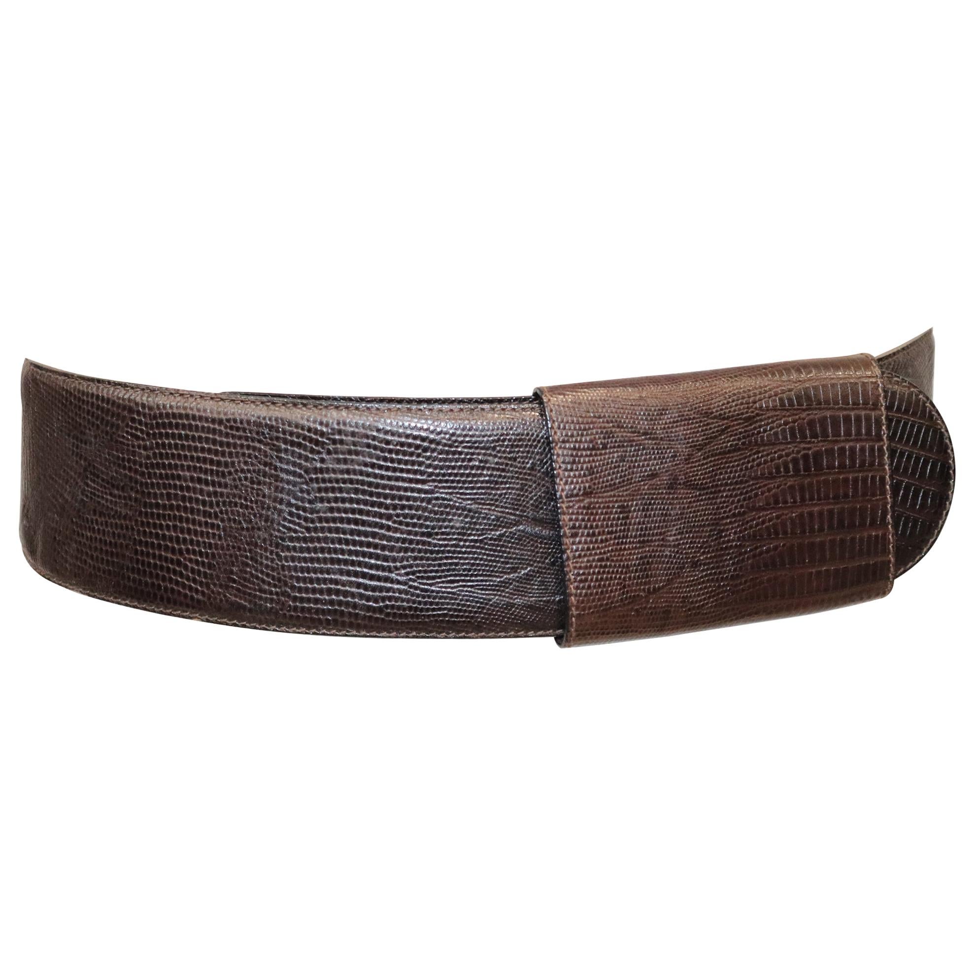 Donna Karan Brown Faux Lizard Leather Belt For Sale at 1stDibs