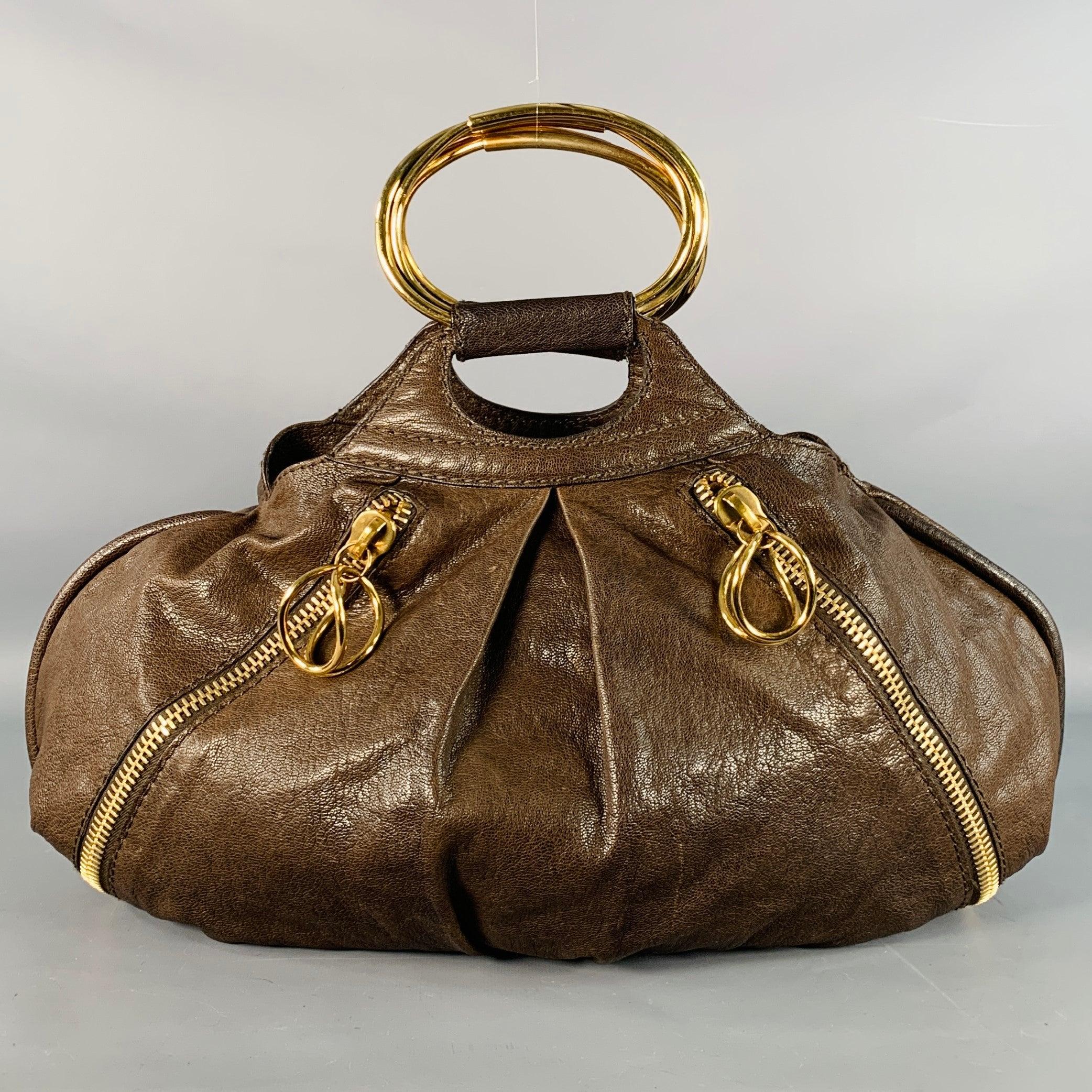 DONNA KARAN Borsa in pelle di capra marrone oro con cerniere a scomparsa In condizioni buone in vendita a San Francisco, CA