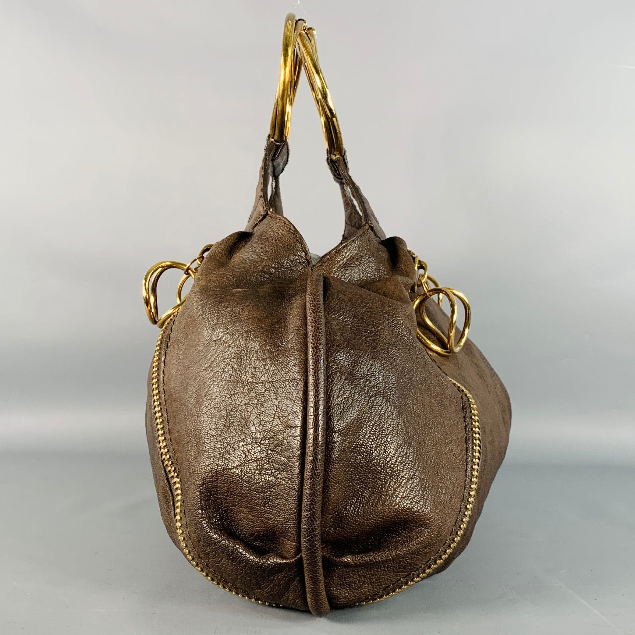 Donna DONNA KARAN Borsa in pelle di capra marrone oro con cerniere a scomparsa in vendita