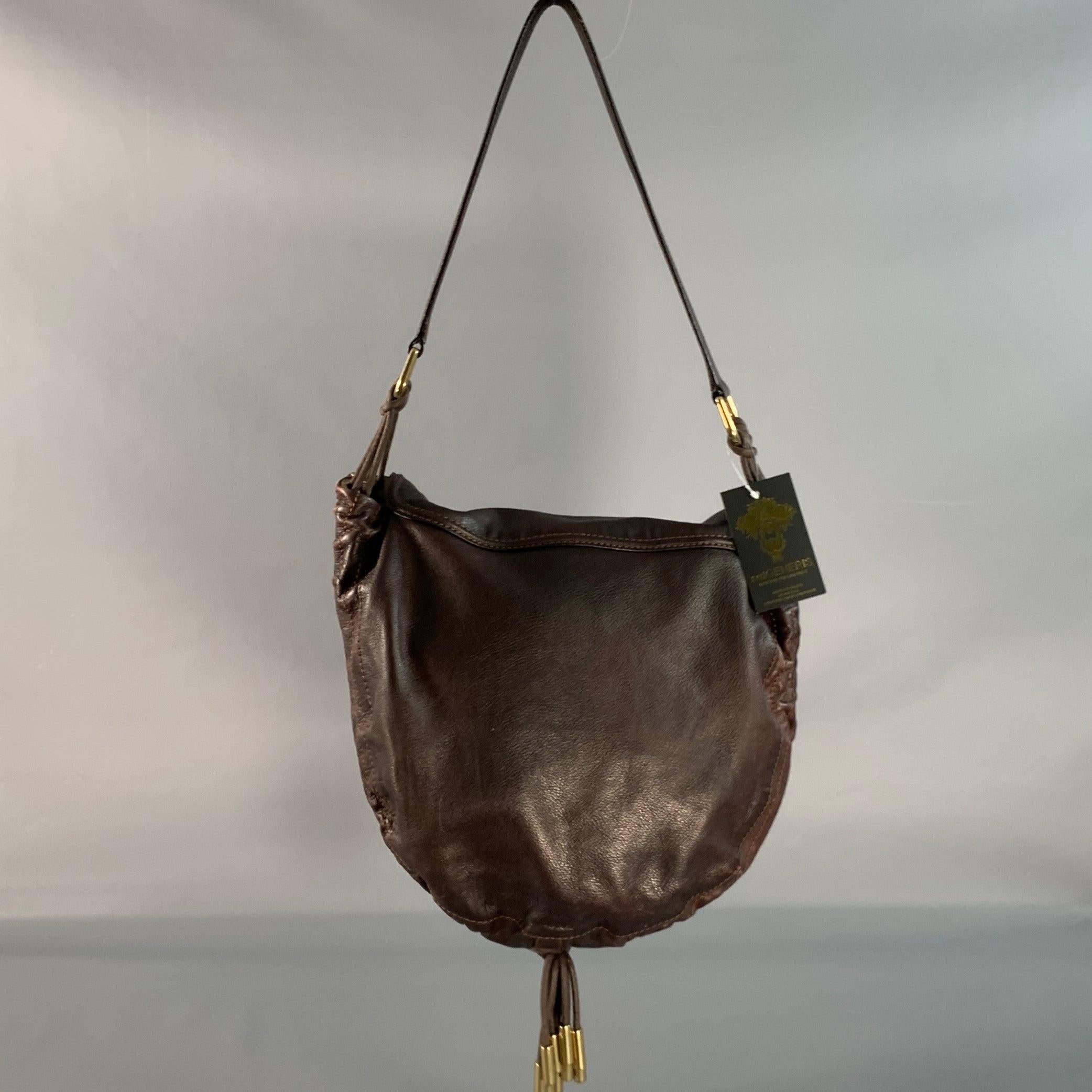 Nero DONNA KARAN Borsa a tracolla in pelle marrone e oro in vendita