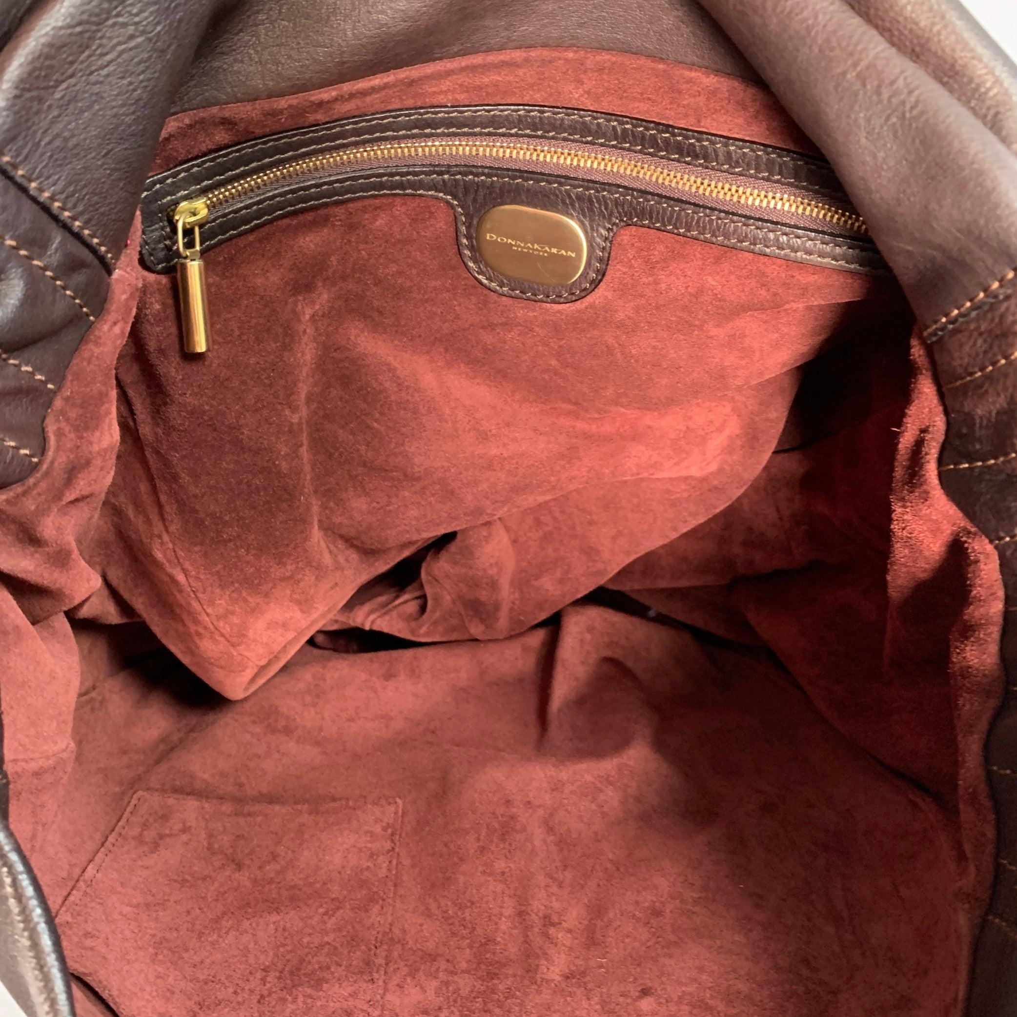 Donna DONNA KARAN Borsa a tracolla in pelle marrone e oro in vendita