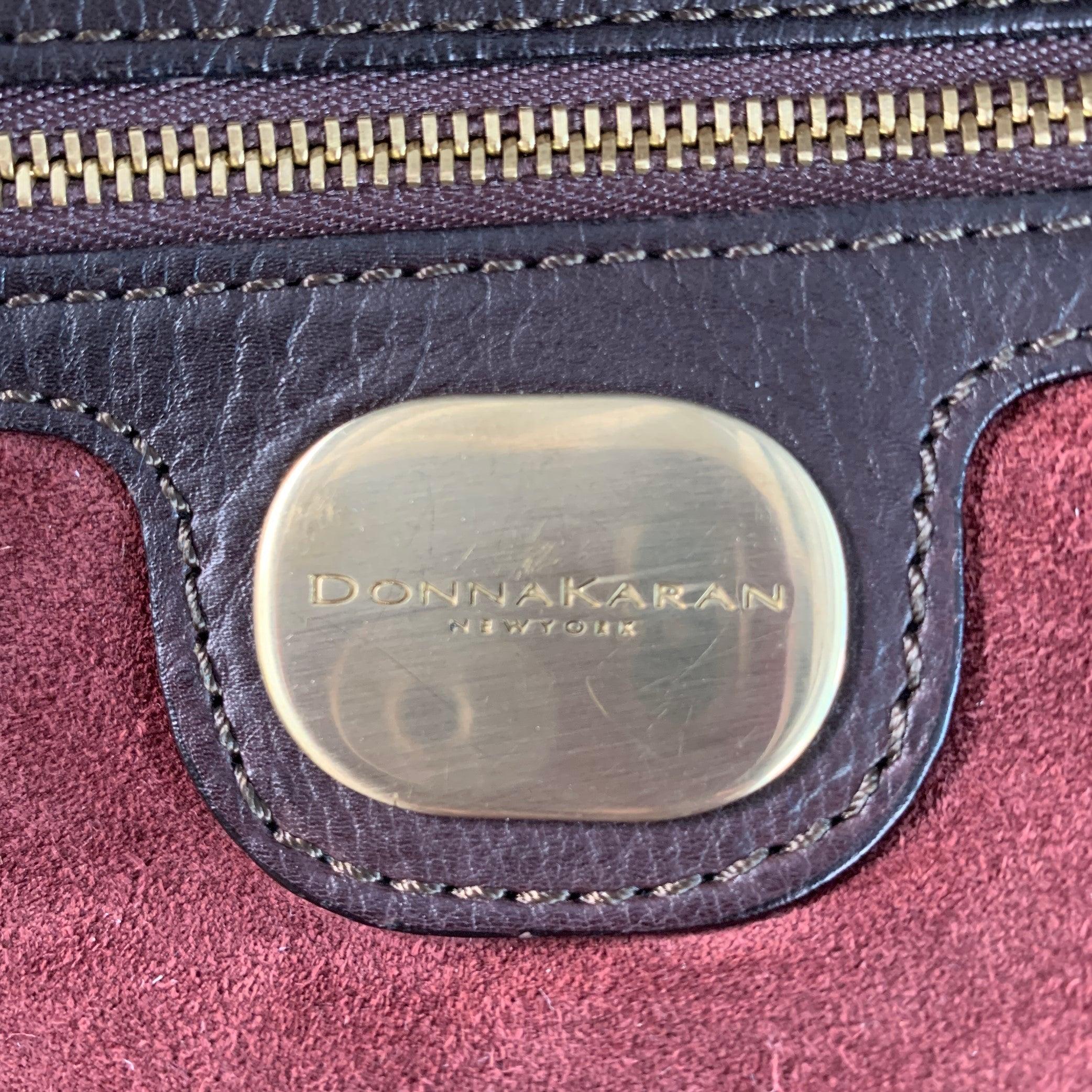 DONNA KARAN Borsa a tracolla in pelle marrone e oro in vendita 1