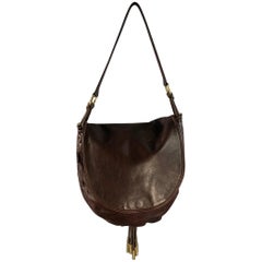 DONNA KARAN Brown Gold Leather Leather Shoulder Bag Handbag