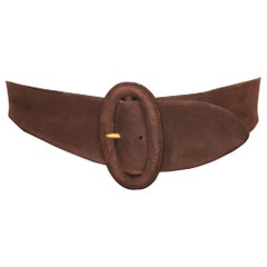 Donna Karan Brown Suede Leather Belt W/ Oval Buckle