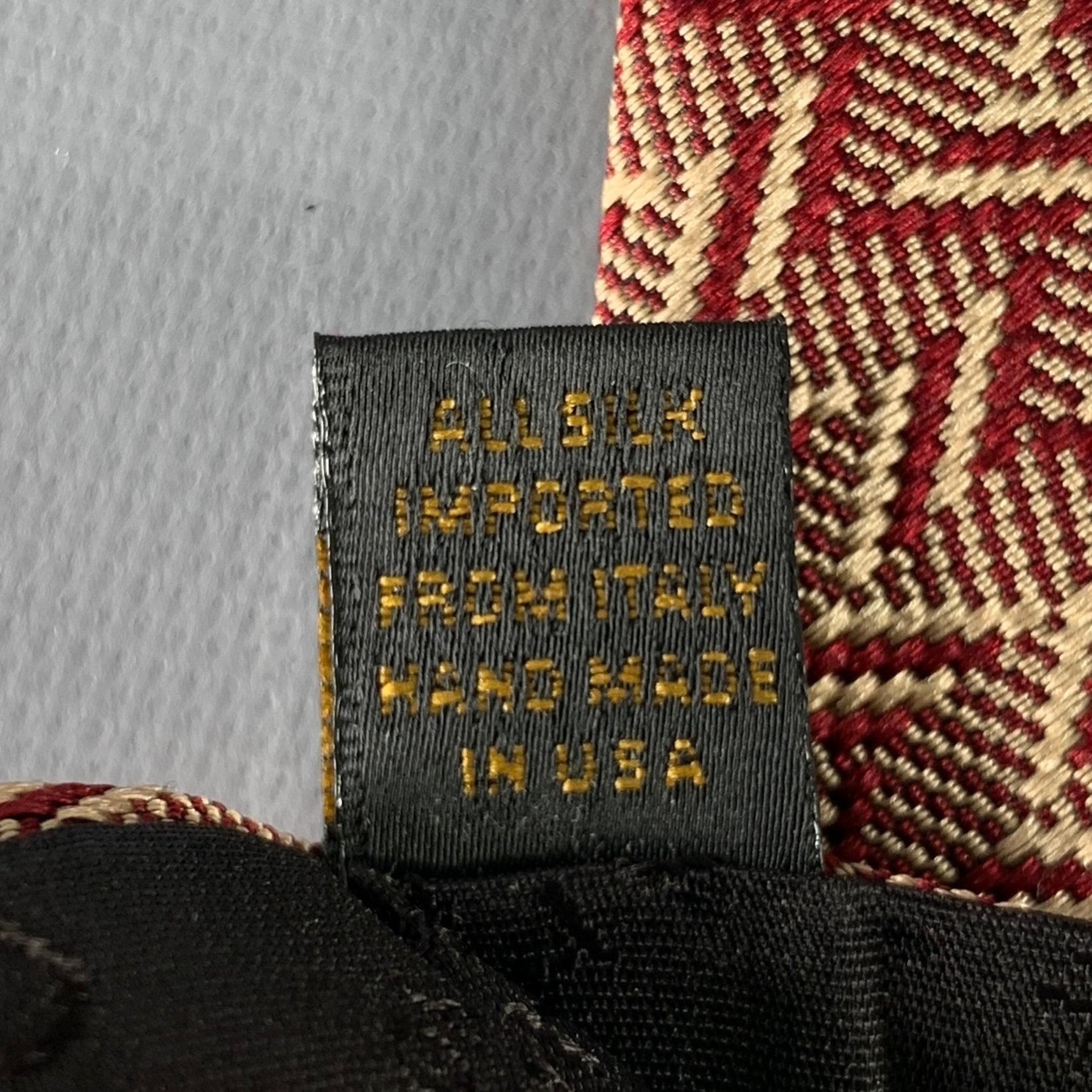 DONNA KARAN Burgundy Beige Zig Zag Silk Tie For Sale 1