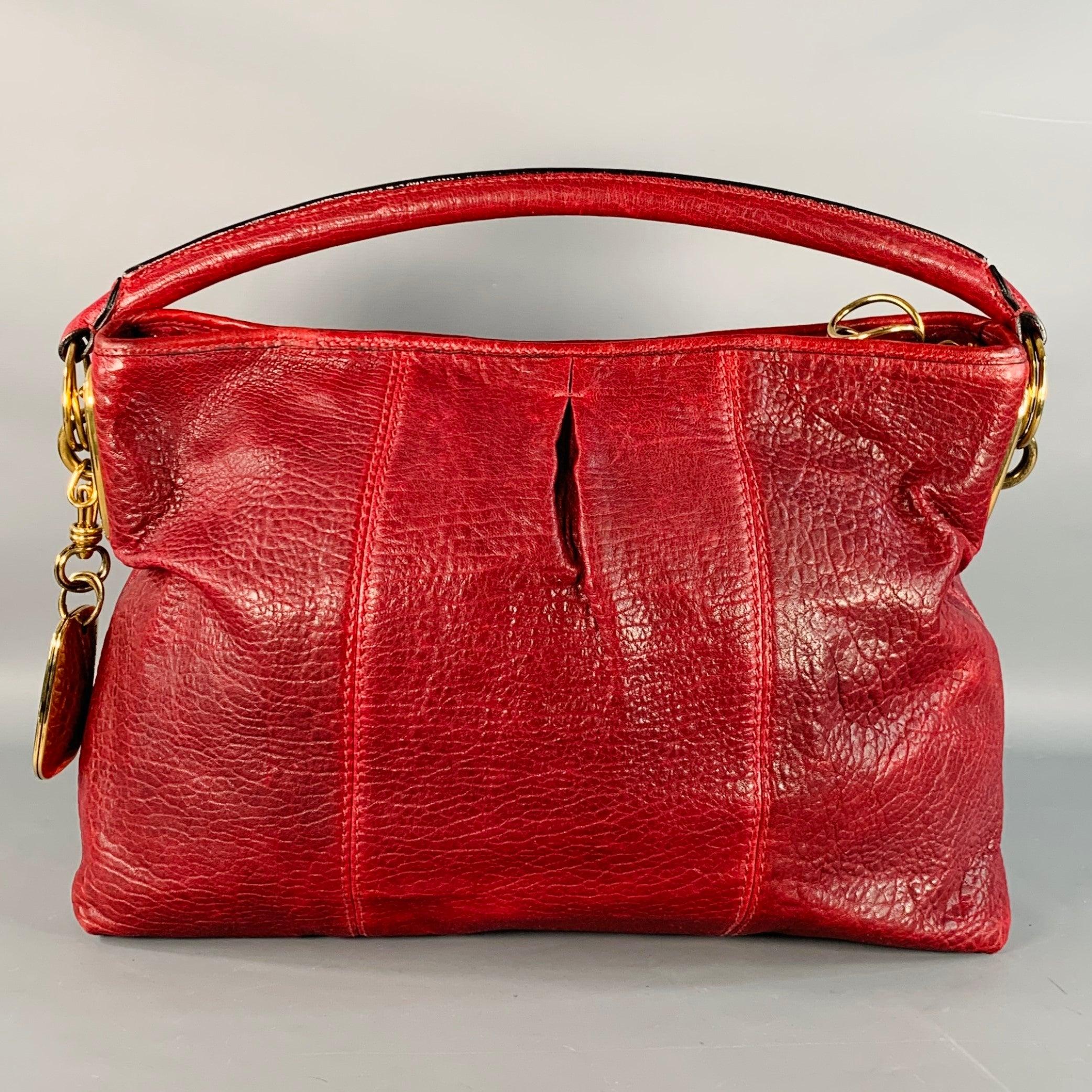 Rouge DONNA KARAN Burgundy Gold Leather Shoulder Handbag en vente
