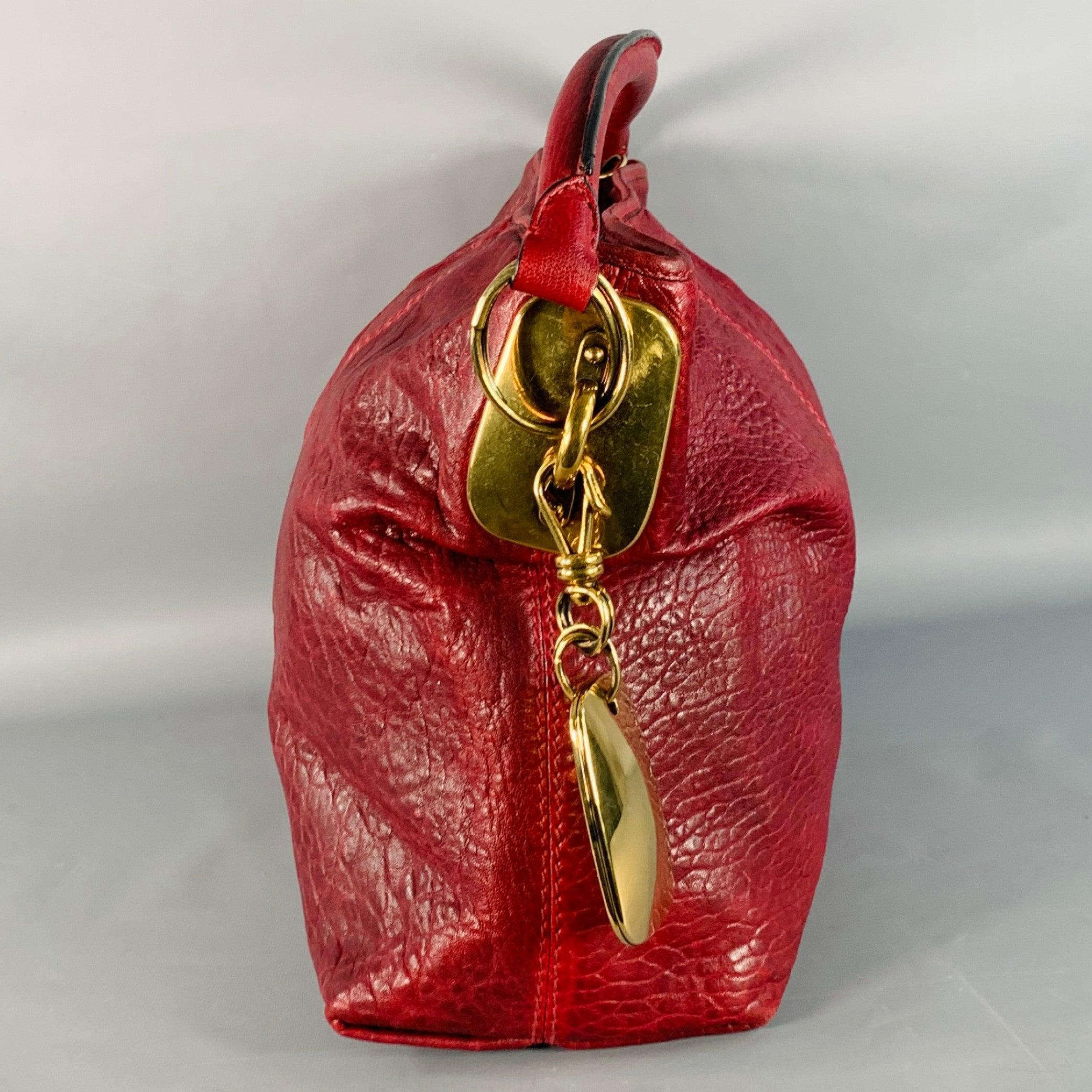 DONNA KARAN Burgundy Gold Leather Shoulder Handbag Bon état - En vente à San Francisco, CA
