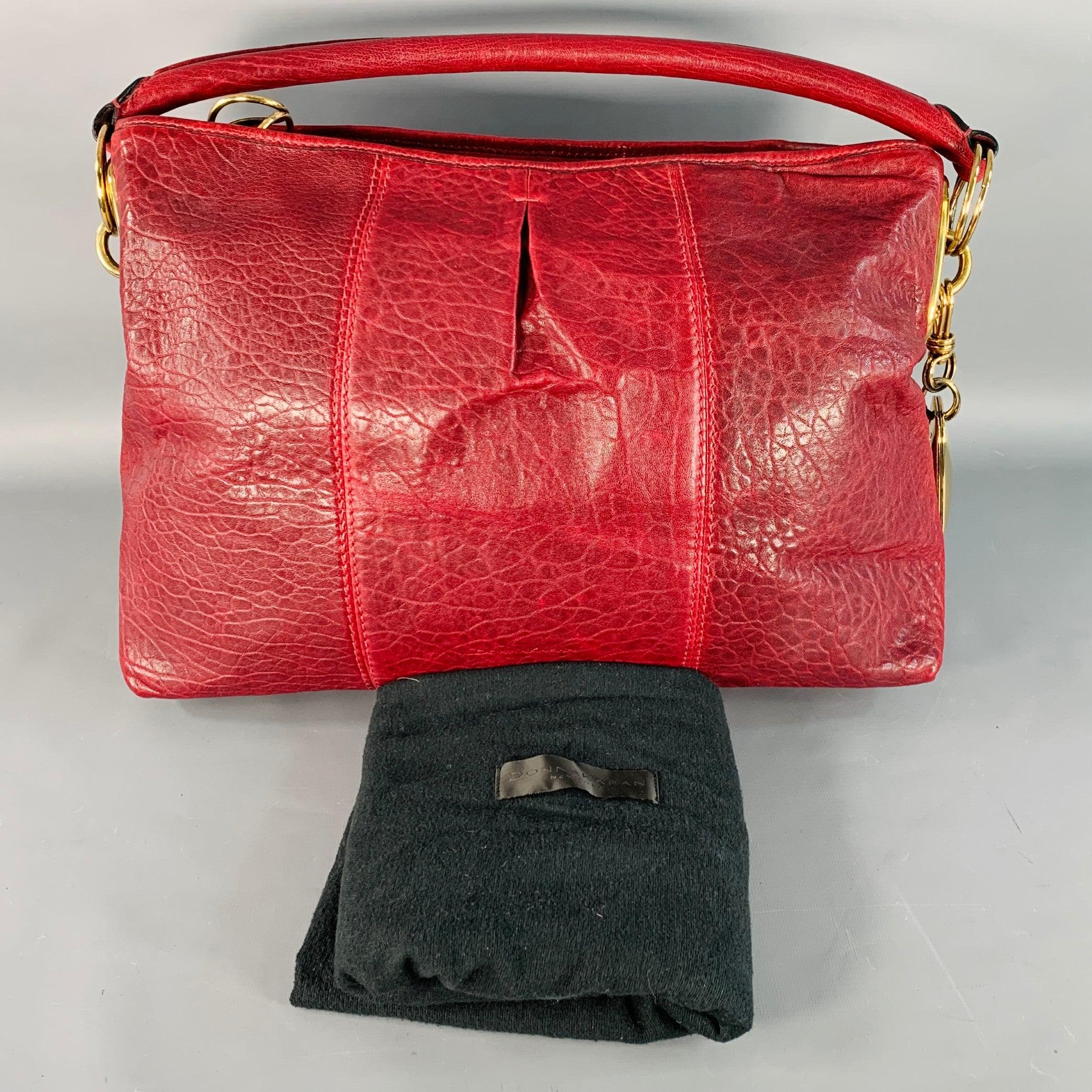 DONNA KARAN Burgundy Gold Leather Shoulder Handbag en vente 1