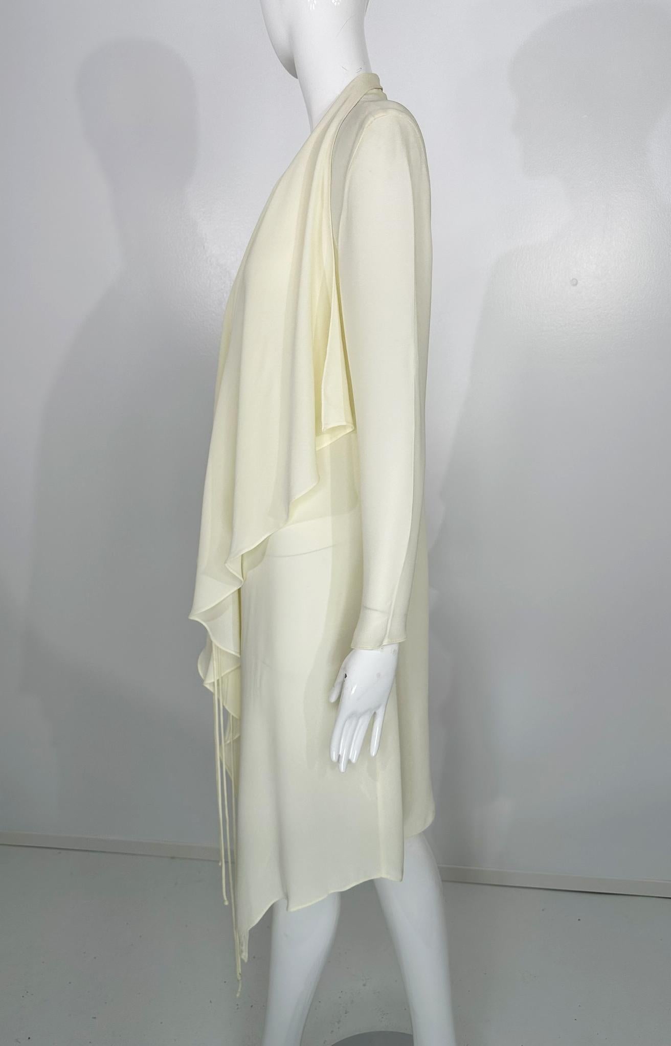 Donna Karan Butter Yellow Drape Lapels Tie Front Lightweight Crepe Coat 8 1980s For Sale 6