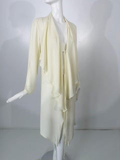 Donna Karan Butter Yellow Drape Lapels Tie Front Lightweight Crepe Coat 8 1980s