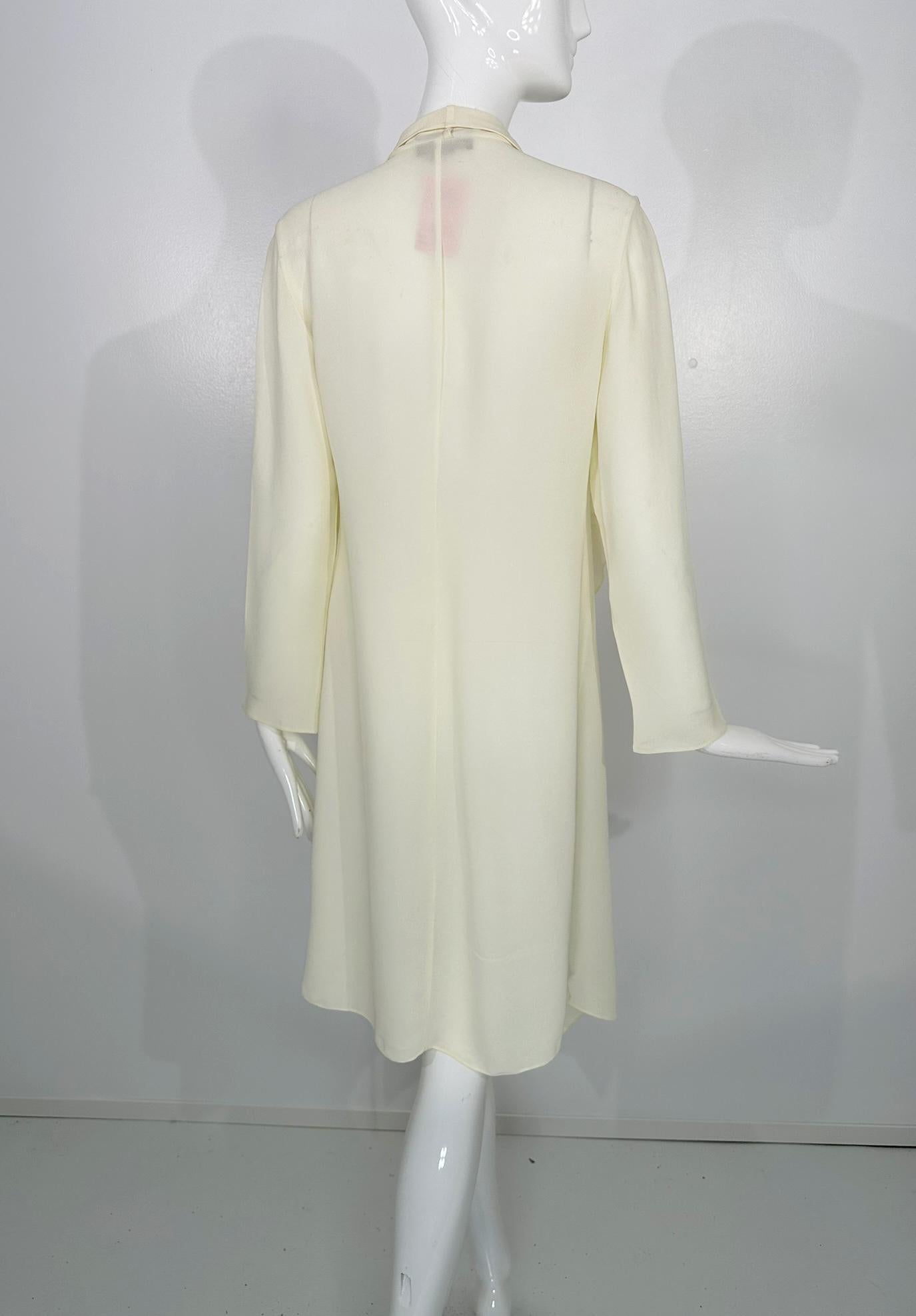 Donna Karan Butter Yellow Drape Lapels Tie Front Lightweight Crepe Coat 8 1980s For Sale 3