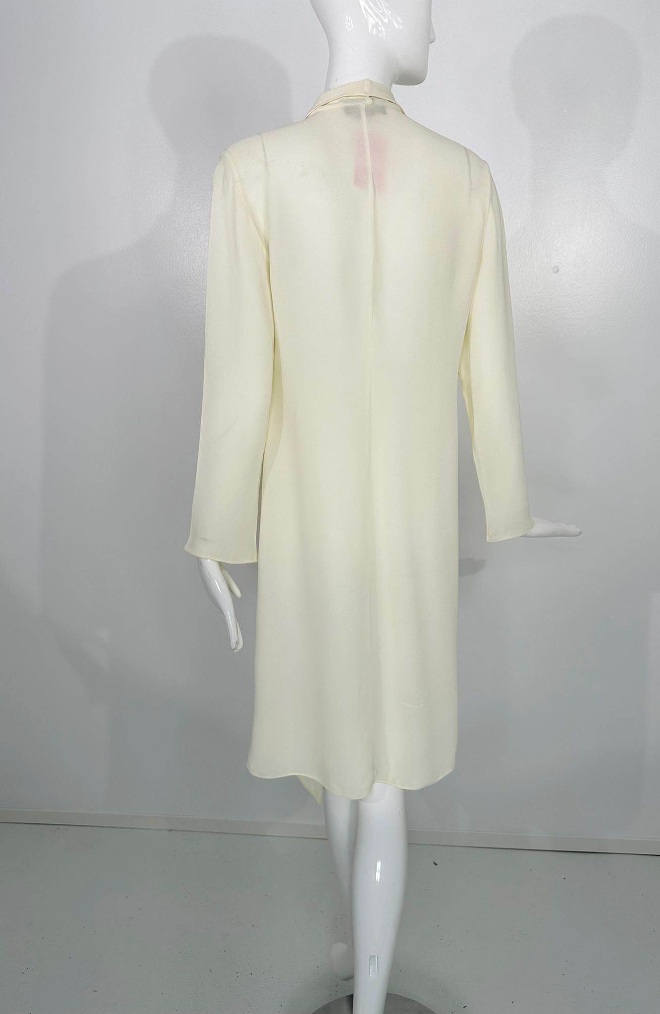 Donna Karan Butter Yellow Drape Lapels Tie Front Lightweight Crepe Coat 8 1980s For Sale 4