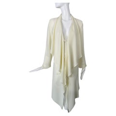 Donna Karan Butter Yellow Drape Lapels Tie Front Lightweight Crepe Coat 8 1980s