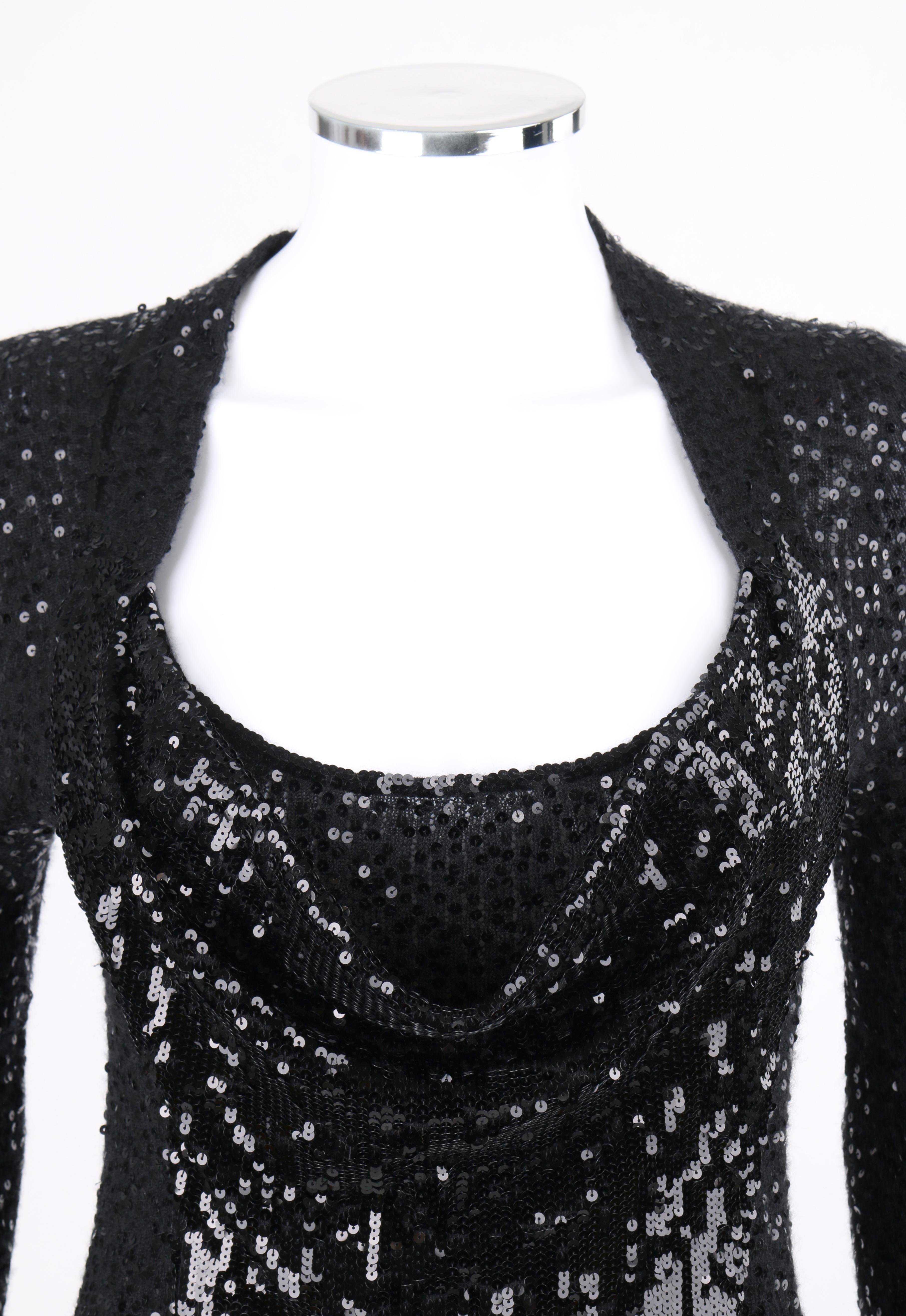 DONNA KARAN c. 1990’s Black Sequin Silk Cashmere Cowl Neck Knit Sweater Top

Brand / Manufacturer: Donna Karan
Circa: 1990’s
Designer: Donna Karan
Style: Long sleeve top
Color(s): Black
Lined: No
Marked Fabric Content: “70% Cashmere, 30%