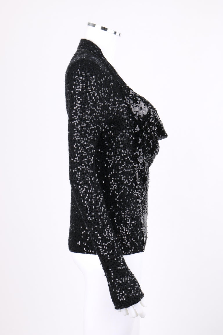 DONNA KARAN c. 1990’s Black Sequin Silk Cashmere Cowl Neck Knit Sweater ...