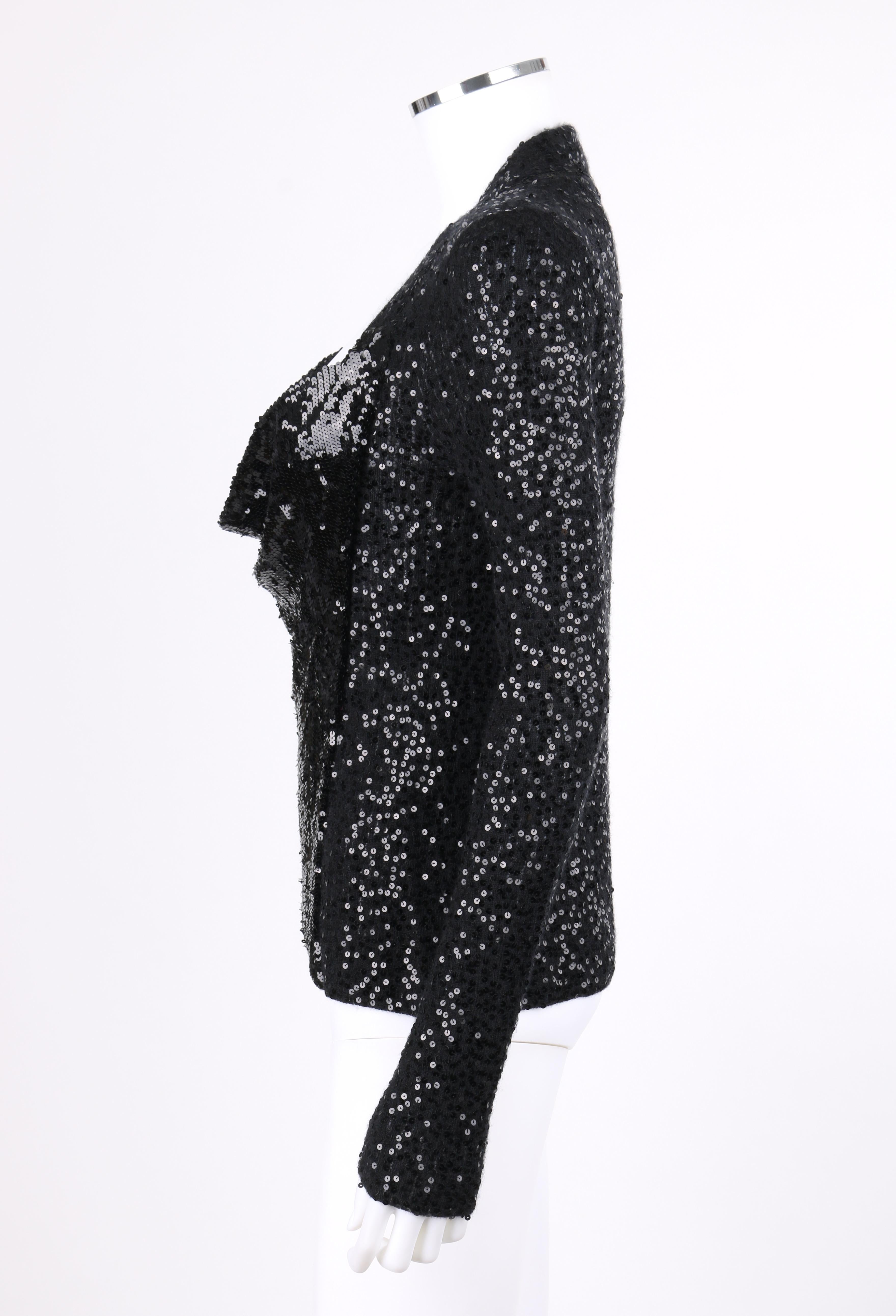 DONNA KARAN c. 1990’s Black Sequin Silk Cashmere Cowl Neck Knit Sweater Top In Good Condition In Thiensville, WI