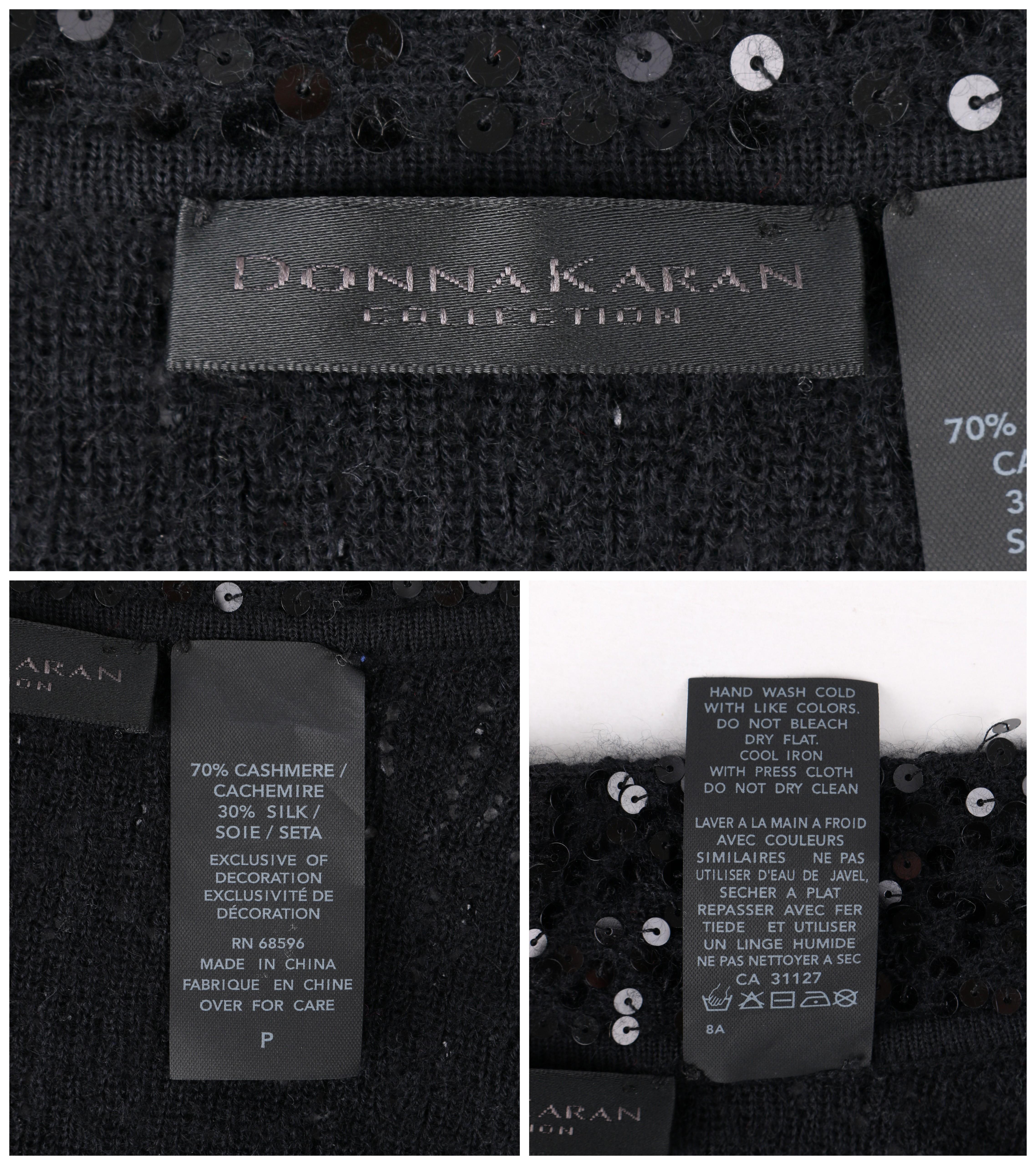 Women's DONNA KARAN c. 1990’s Black Sequin Silk Cashmere Cowl Neck Knit Sweater Top