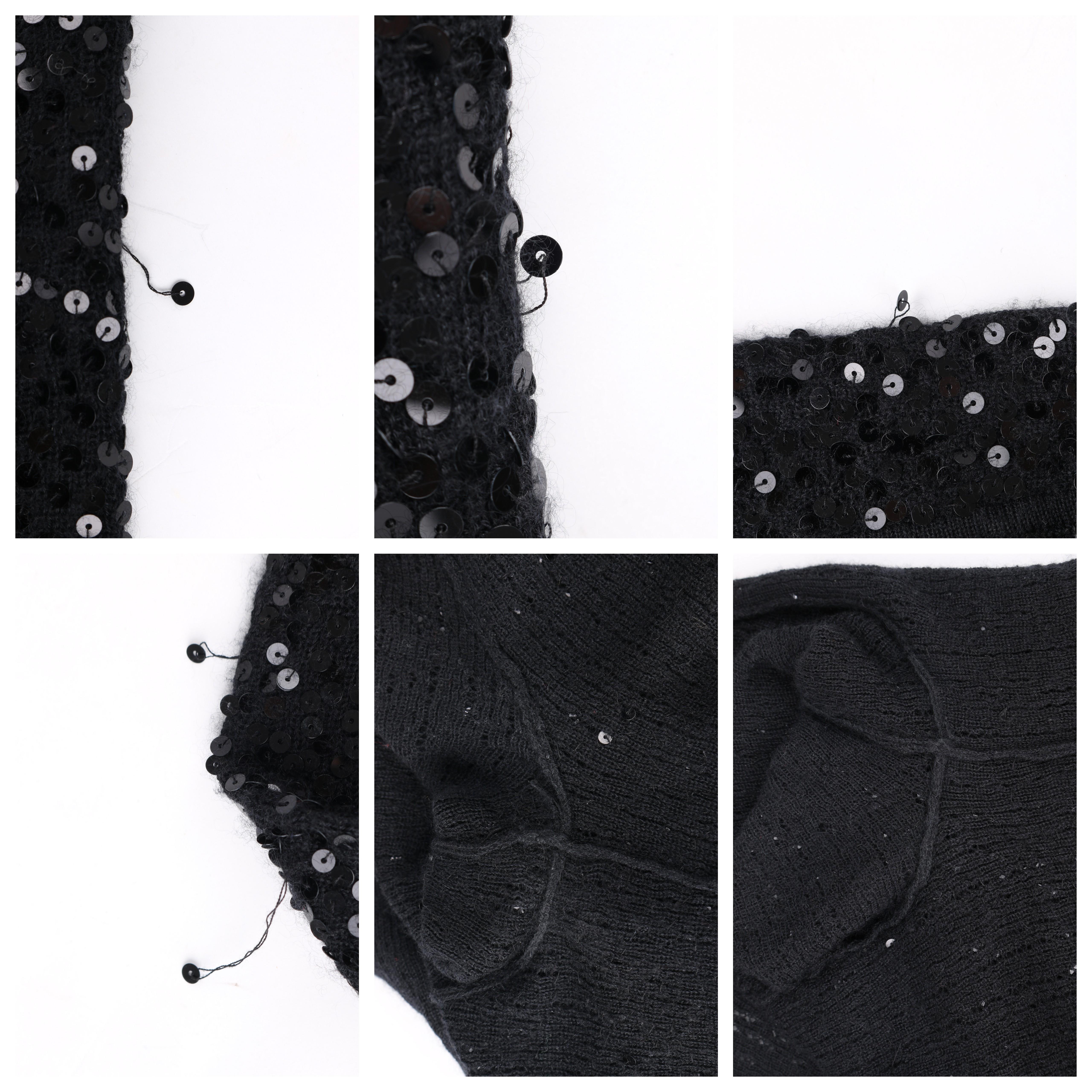 DONNA KARAN c. 1990’s Black Sequin Silk Cashmere Cowl Neck Knit Sweater Top 1