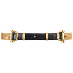 Vintage DONNA KARAN c.1990s Black & Gold Leather Chainmail Pin Front Waist Belt 