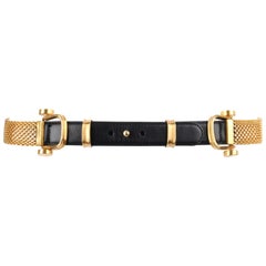 DONNA KARAN c.1990s Black & Gold Leather Chainmail Pin Front Waist Belt