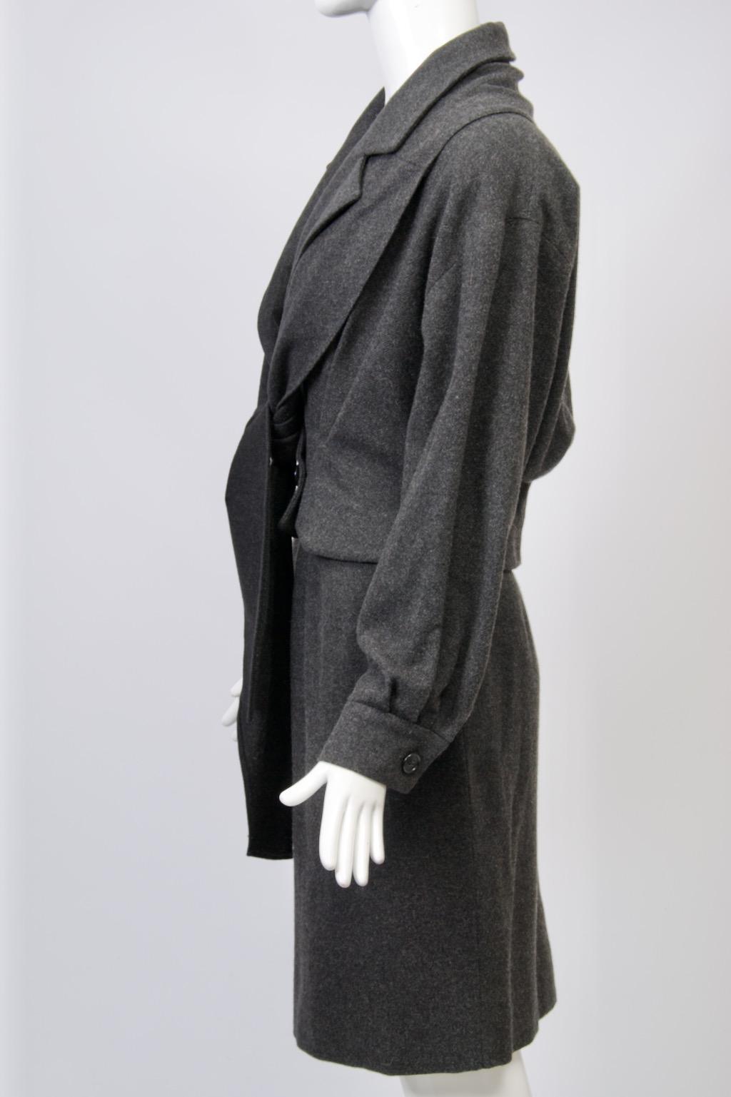 Black Donna Karan Cashmere Charcoal Suit with Scarf For Sale