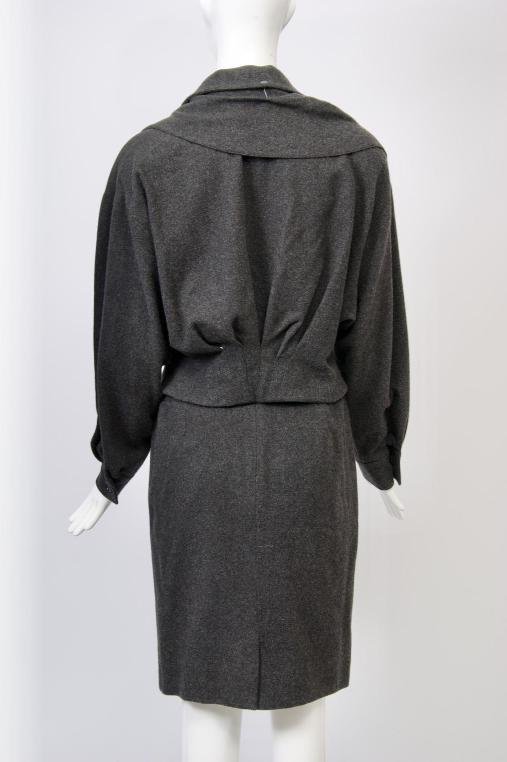 Women's Donna Karan Cashmere Charcoal Suit with Scarf For Sale