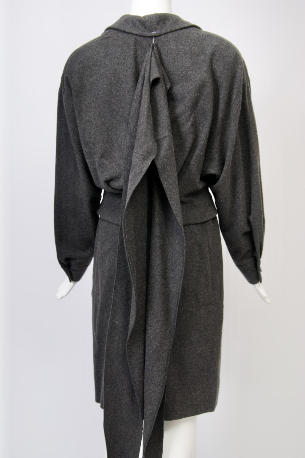 Donna Karan Cashmere Charcoal Suit with Scarf For Sale 3