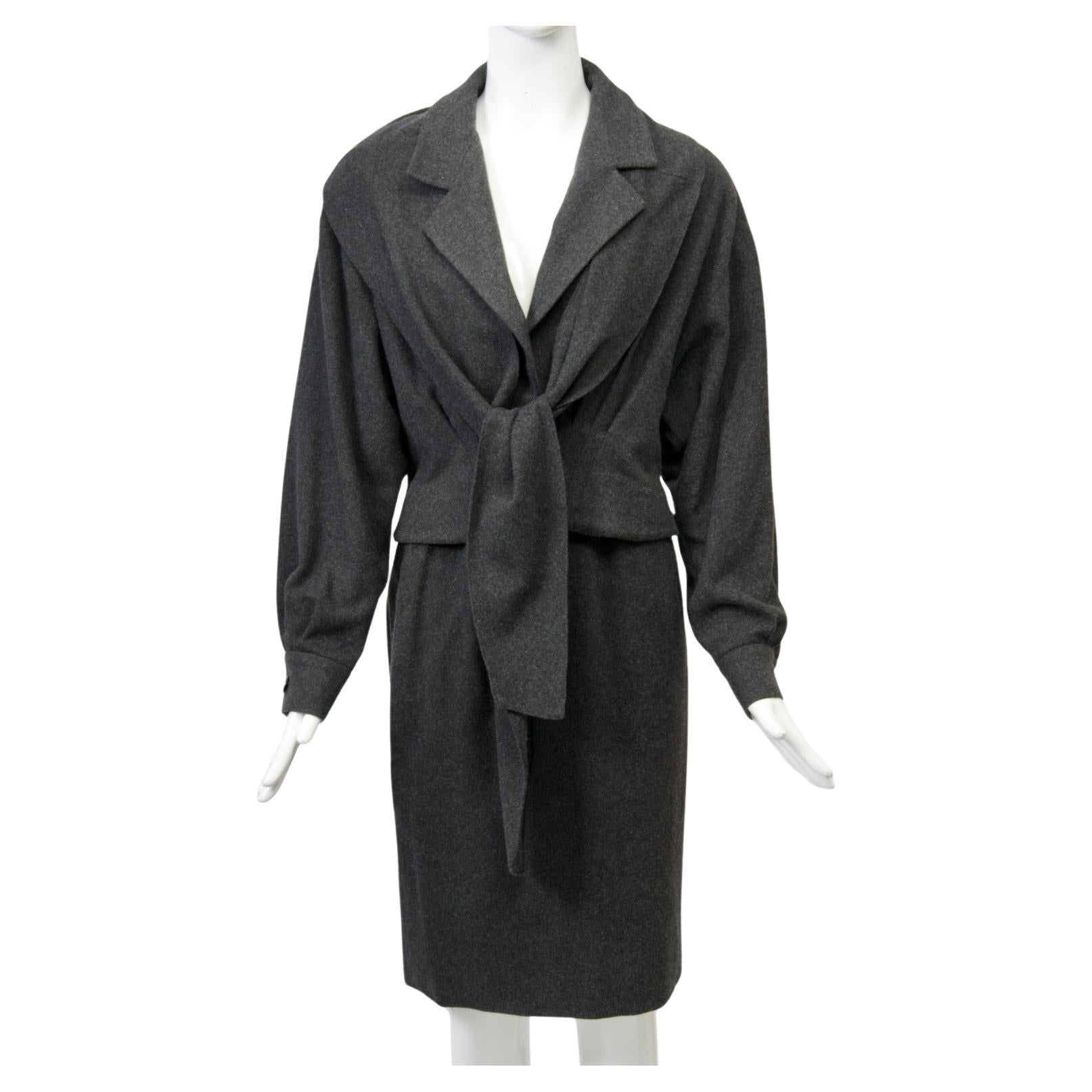 Donna Karan Cashmere Charcoal Suit with Scarf For Sale