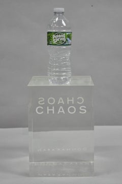 Donna Karan "Chaos" Heavy Acrylic Lucite Cube Perfume Retail Pedestal Display