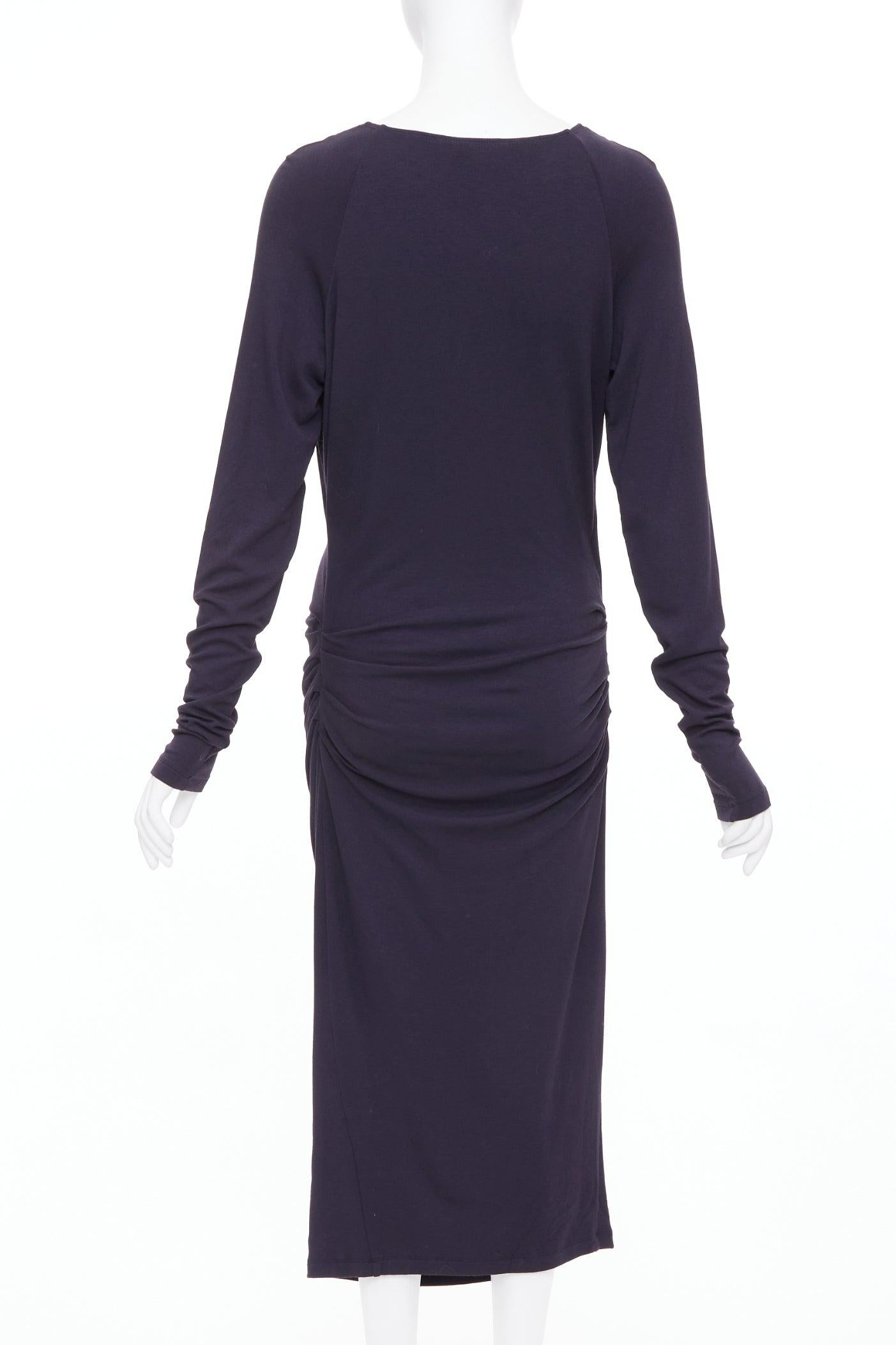 DONNA KARAN Anthrazitgraues Kleid mit V-Ausschnitt und langen Ärmeln mit kalten Schultern L Damen im Angebot