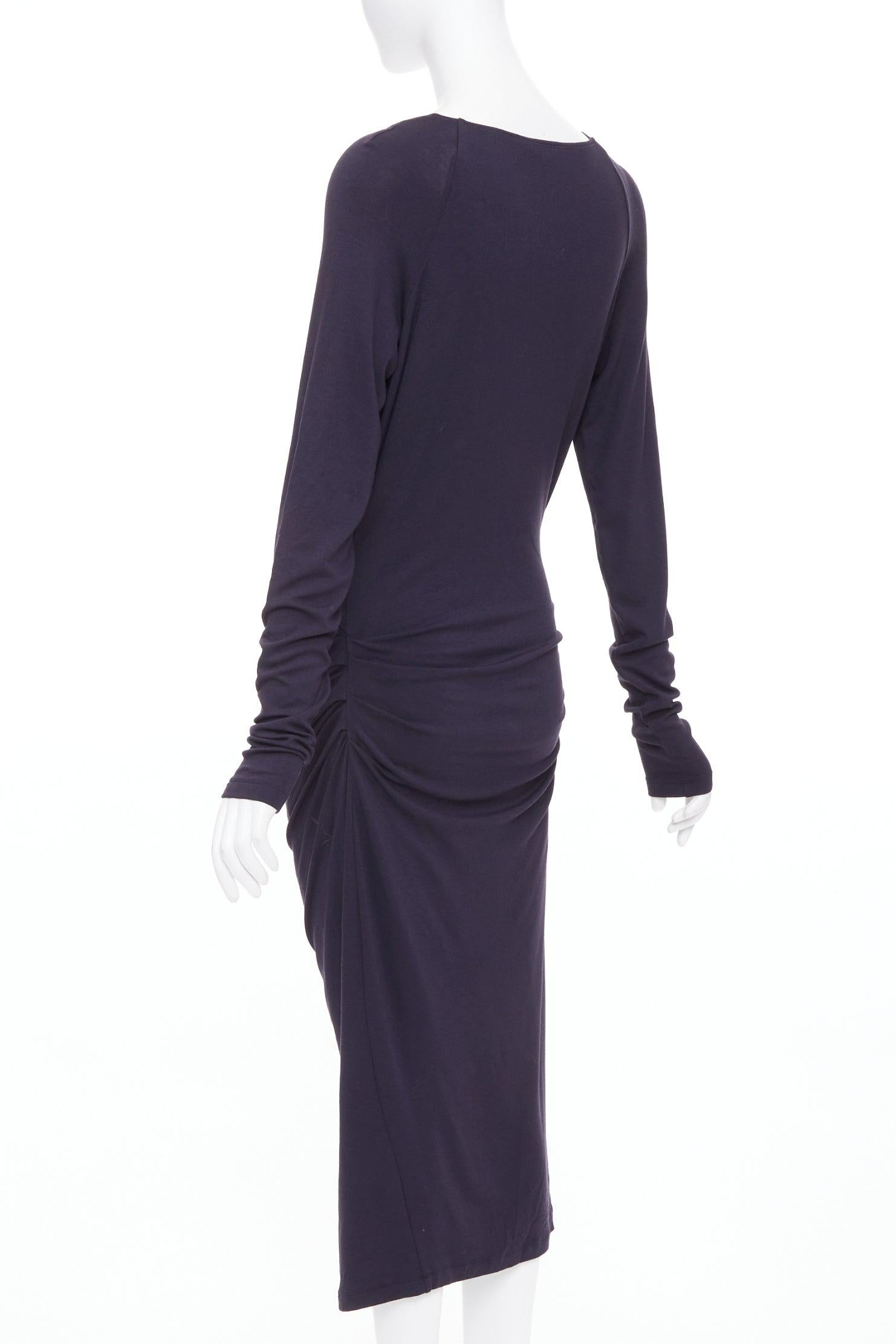 DONNA KARAN Anthrazitgraues Kleid mit V-Ausschnitt und langen Ärmeln mit kalten Schultern L im Angebot 1