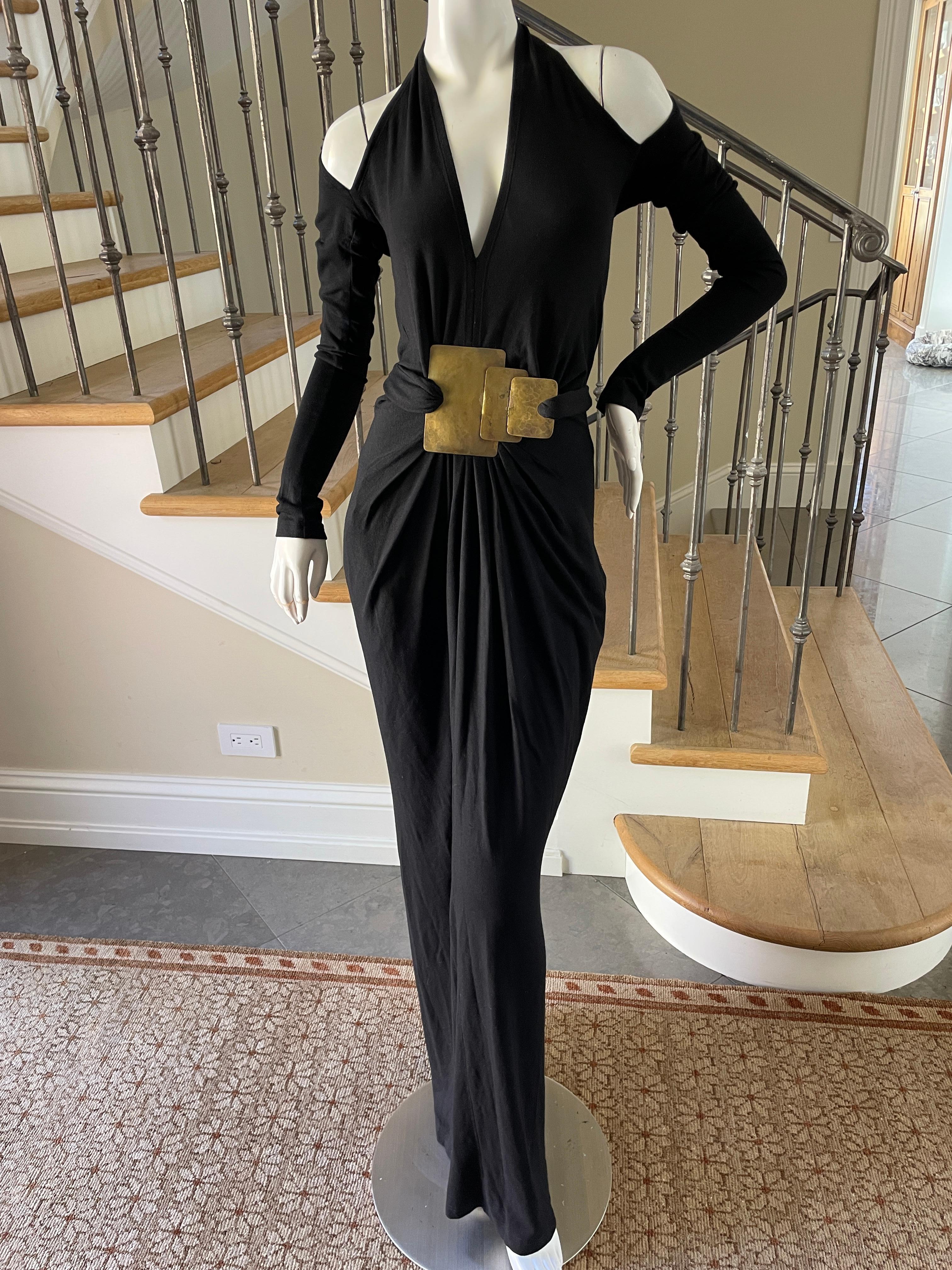 Donna Karan Cold Shoulder Evening Dress with Robert Lee Morris Belt Ornament In Excellent Condition In Cloverdale, CA