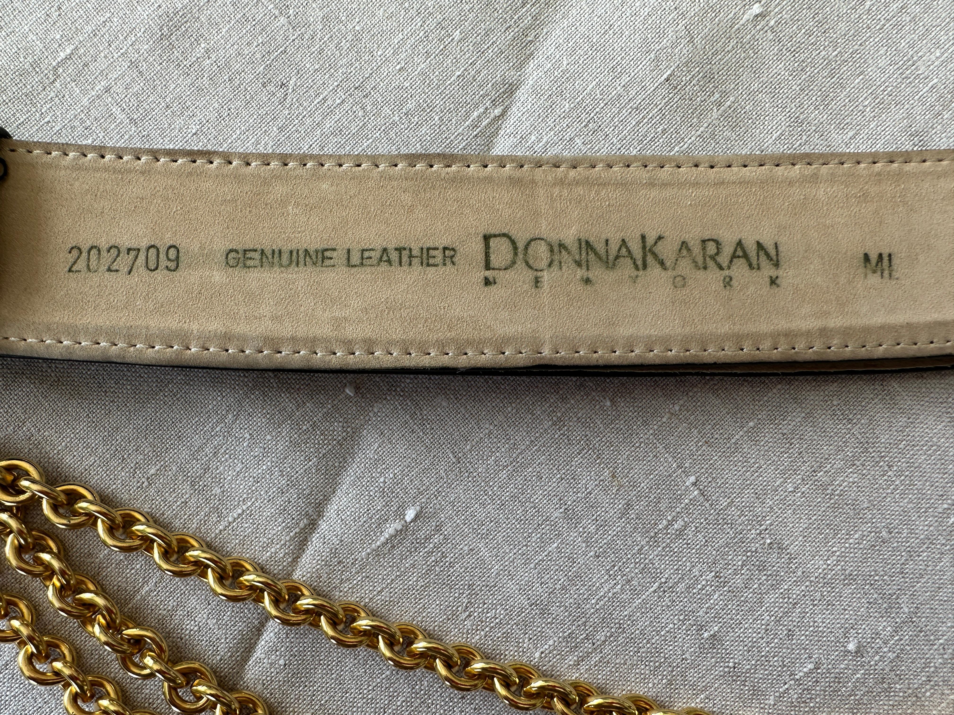 Donna Karan Collectable Vintage Wide Leather Belt w Gold Cross and Chain Details For Sale 4