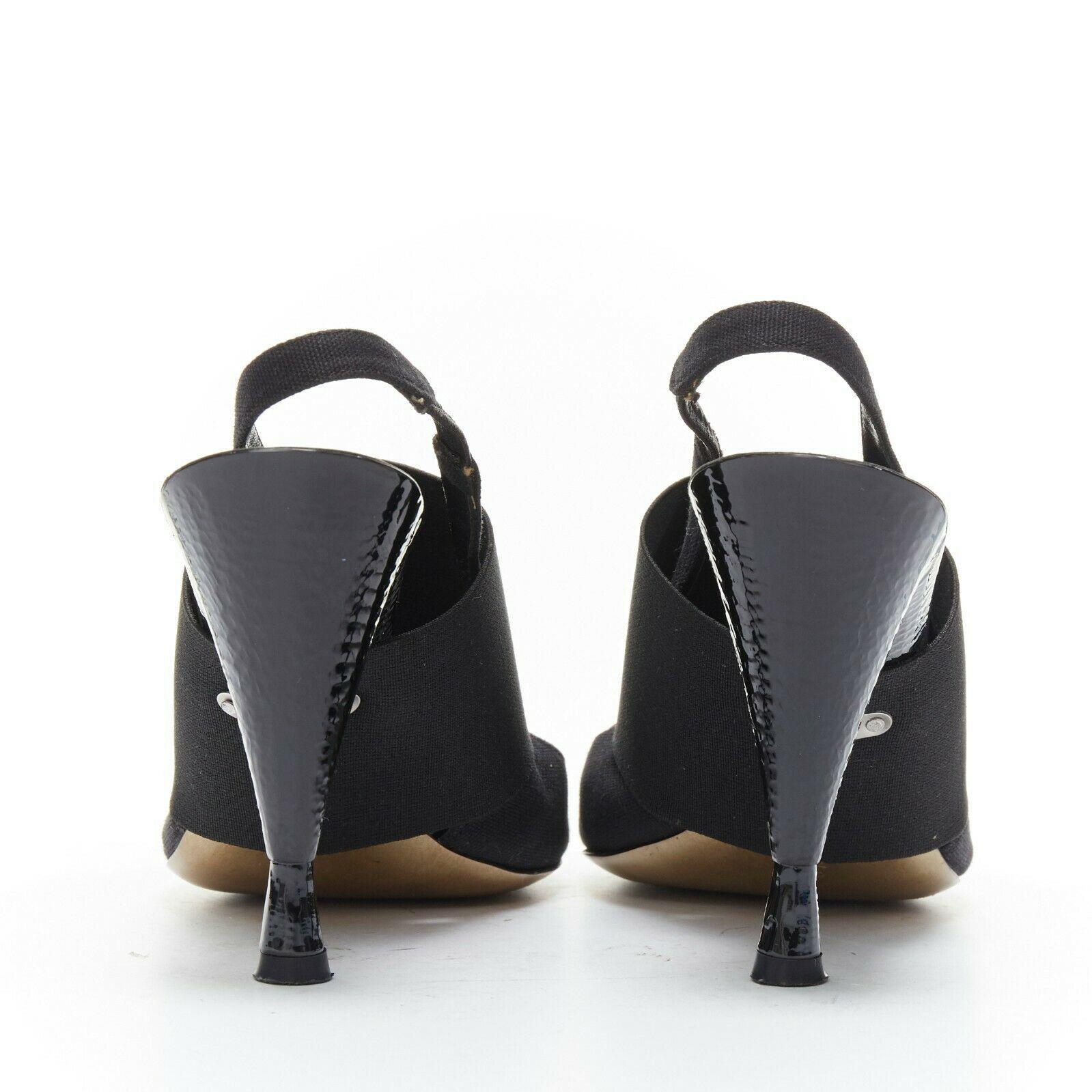 DONNA KARAN Collection black multi nylon spandex slingback sculpt hi-heel sandal In Good Condition In Hong Kong, NT