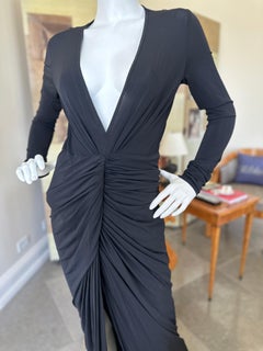 Donna Karan Collection Plunging Vintage Black Gathered Evening Dress