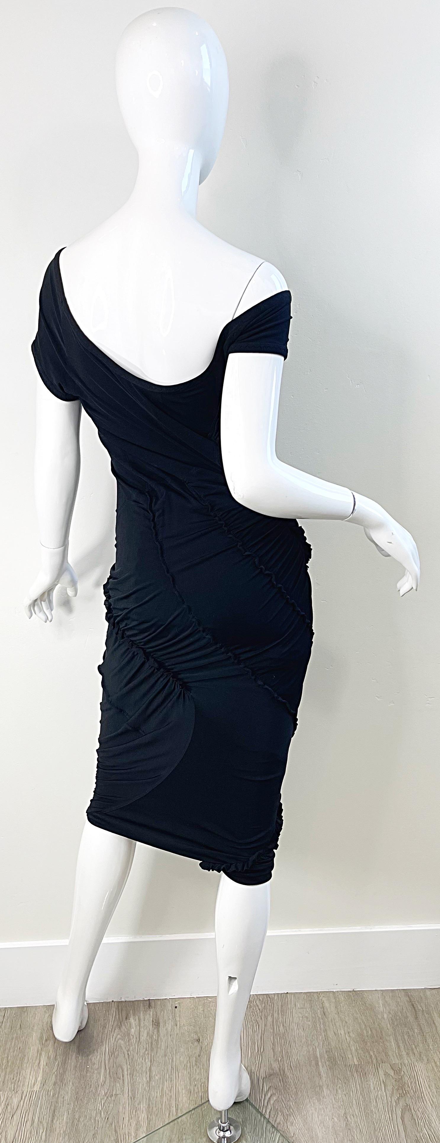 Donna Karan Collection Size Large 2000s Black Silk Jersey Off Shoulder Dress For Sale 5