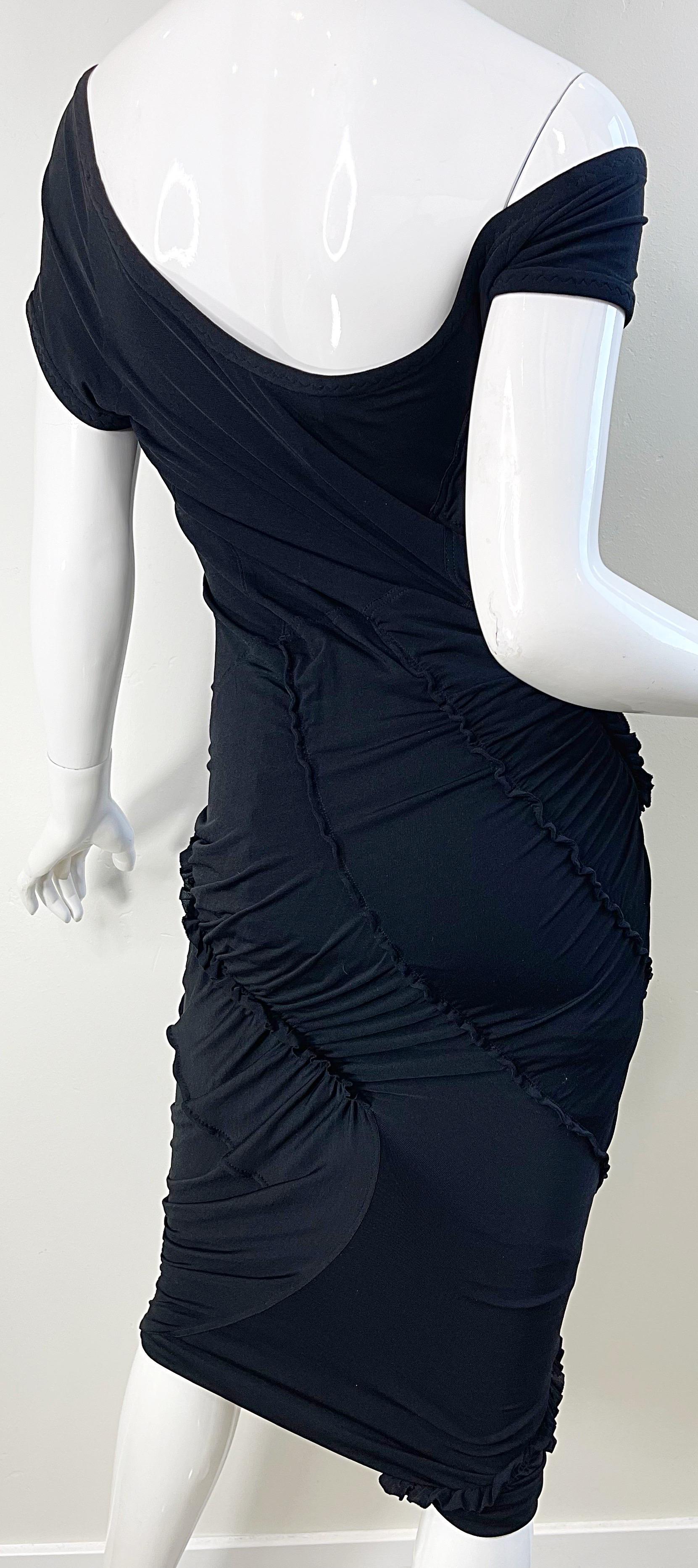 Donna Karan Collection Size Large 2000s Black Silk Jersey Off Shoulder Dress For Sale 9