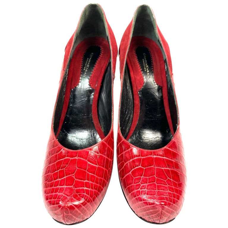 Donna Karan Collections Red Crocodile and Suede Pump Heels Shies