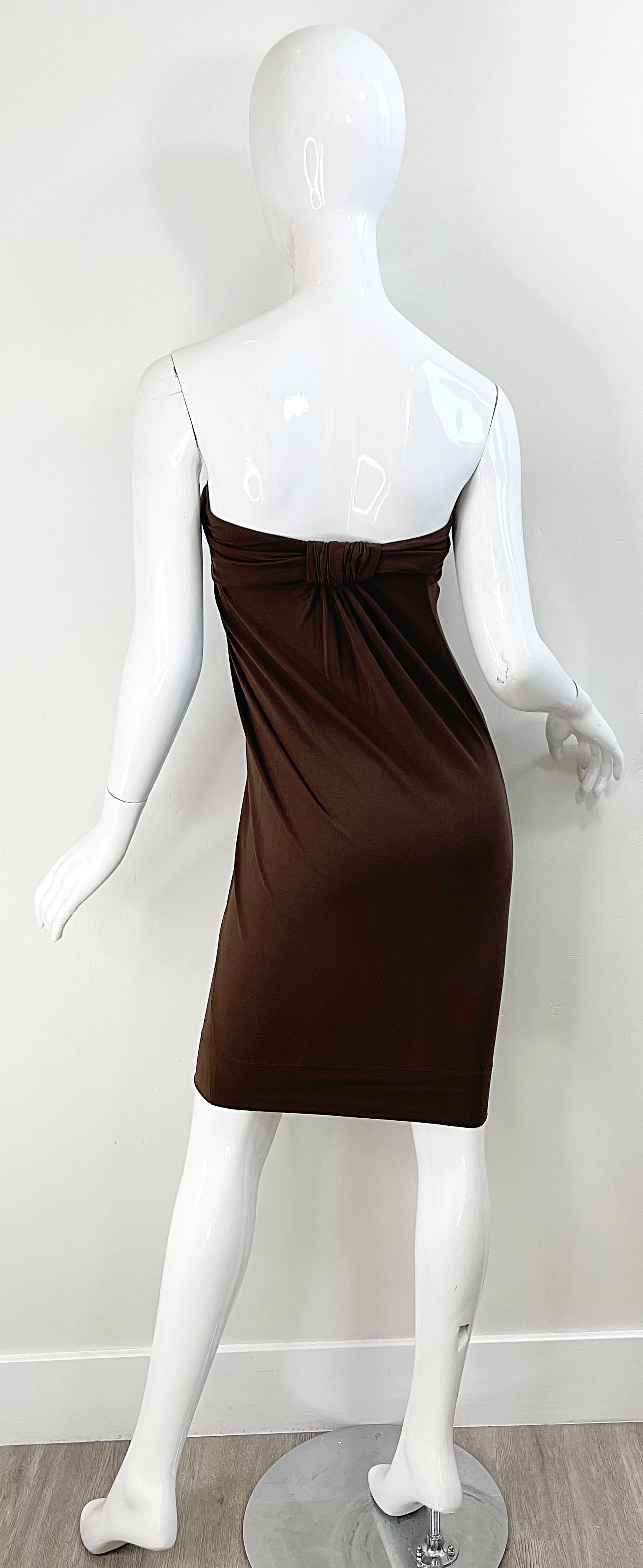 Donna Karan Colletion Y2K Chocolate Brown Strapless Rayon Spandex Vintage Dress en vente 8