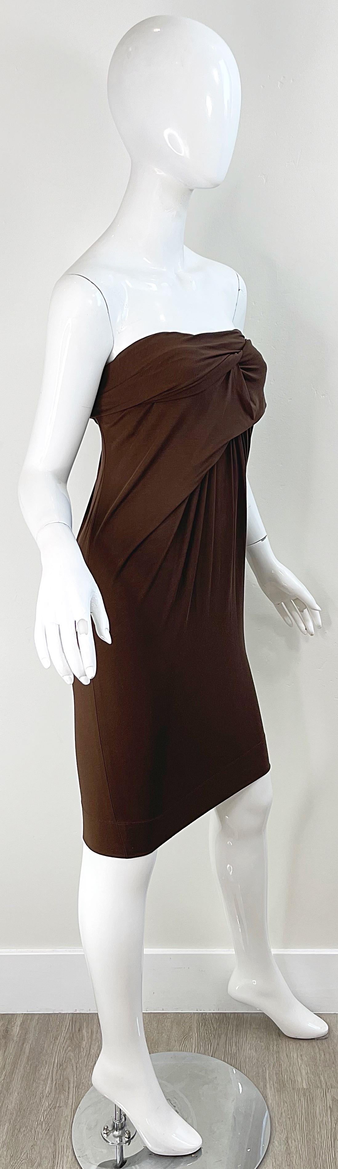 Donna Karan Colletion Y2K Chocolate Brown Strapless Rayon Spandex Vintage Dress For Sale 2