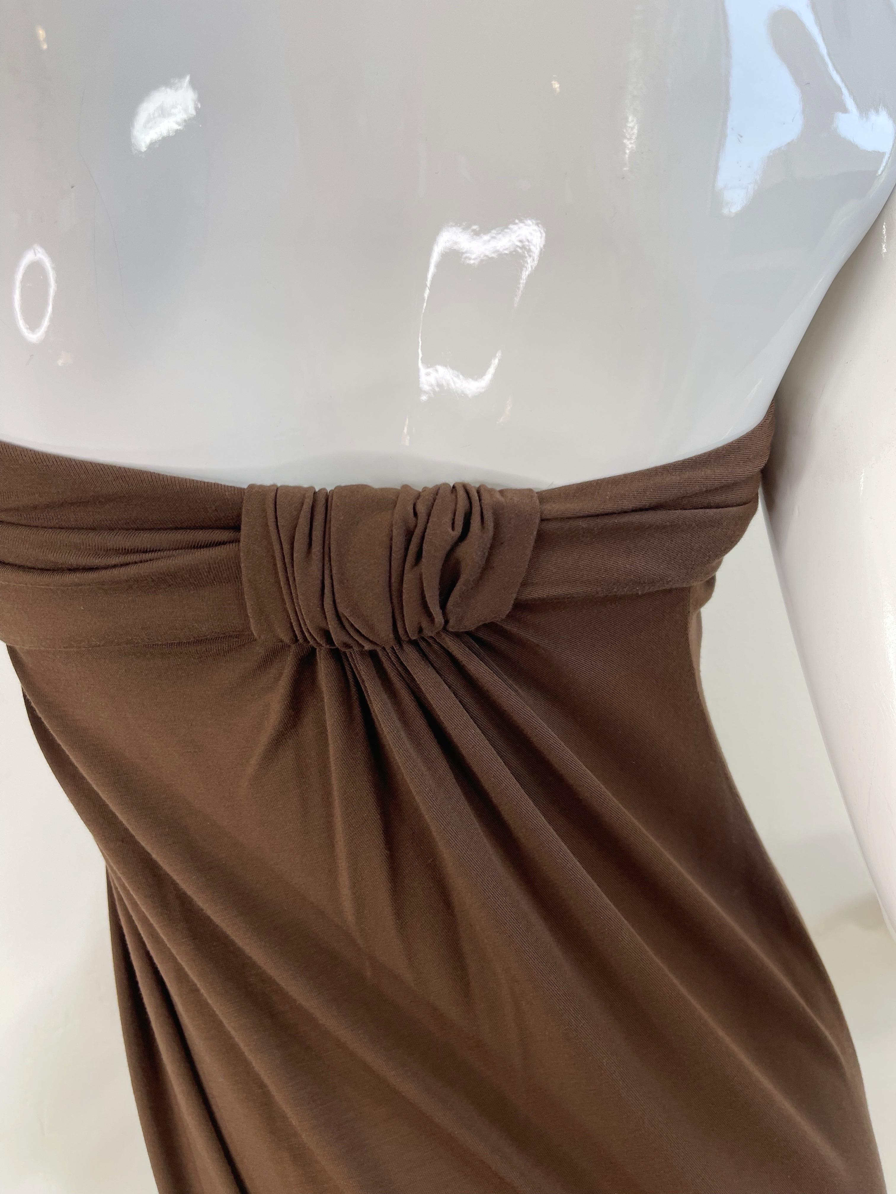 Donna Karan Colletion Y2K Chocolate Brown Strapless Rayon Spandex Vintage Dress en vente 3