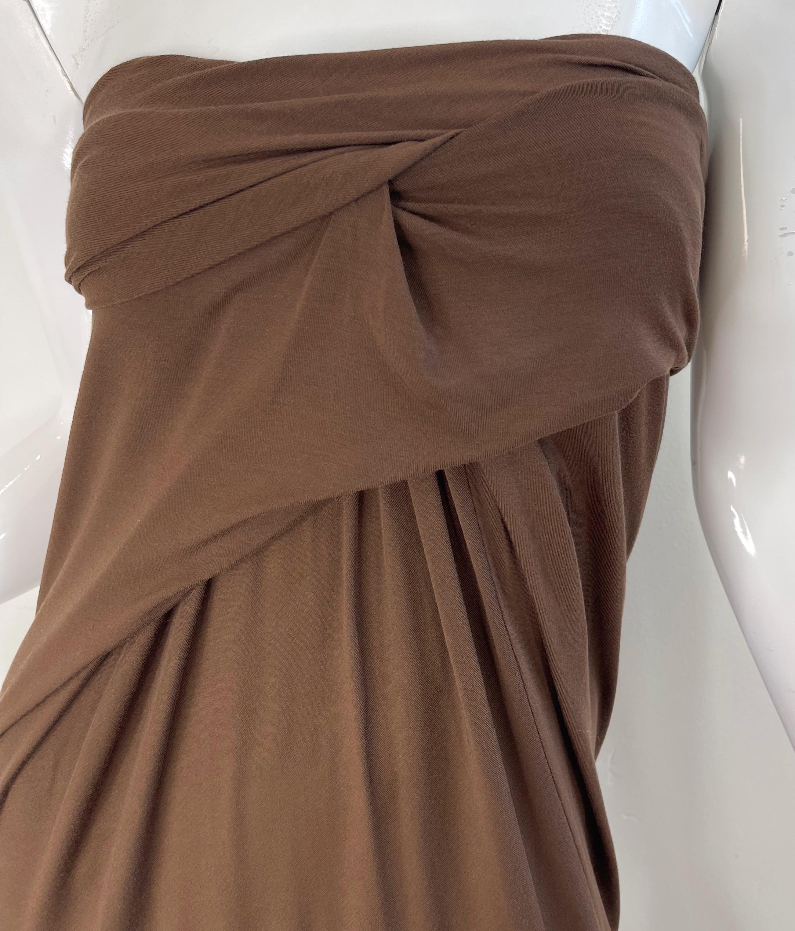 Donna Karan Colletion Y2K Chocolate Brown Strapless Rayon Spandex Vintage Dress en vente 4
