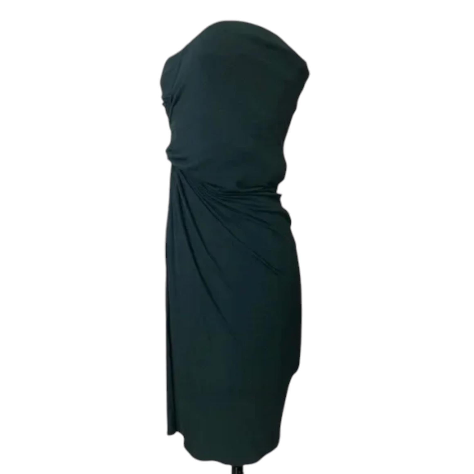 Black DONNA KARAN Dark Forest Green Stretch Strapless Dress Sz P NWT For Sale
