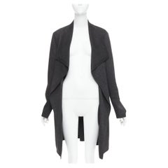 DONNA KARAN dark grey viscose quilted waterfall drape front coat US14 XXL