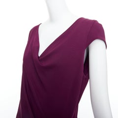 DONNA KARAN dark purple asymmetric drape cowl neck sheath dress L