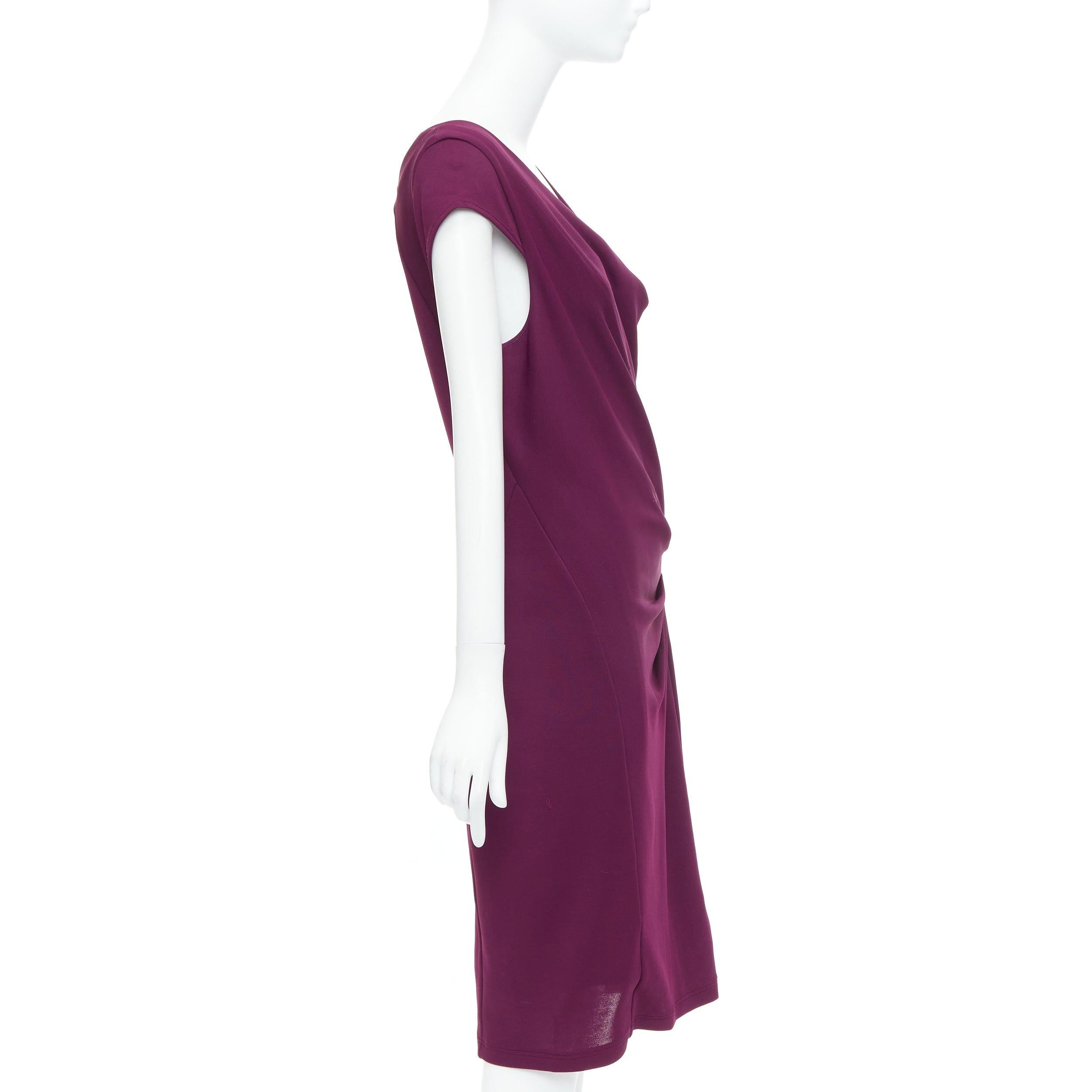 DONNA KARAN dark purple asymmetric drape cowl neck sheath dress L In Good Condition For Sale In Hong Kong, NT
