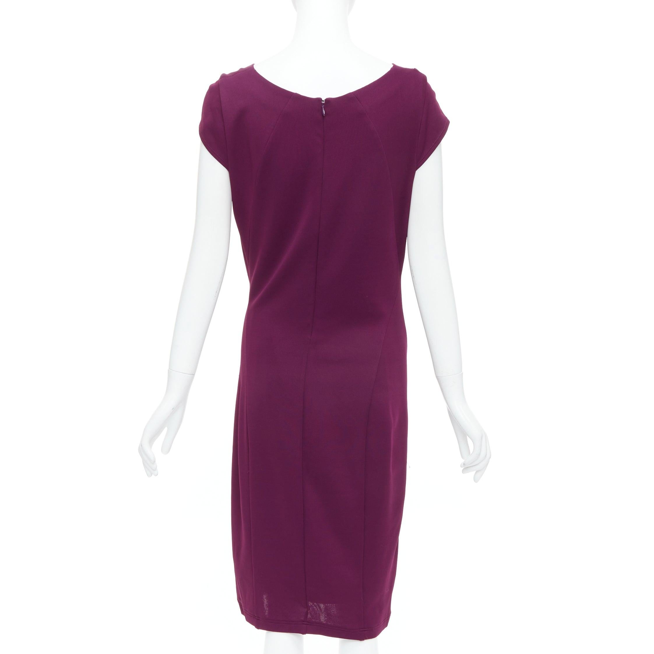 Women's DONNA KARAN dark purple asymmetric drape cowl neck sheath dress L For Sale