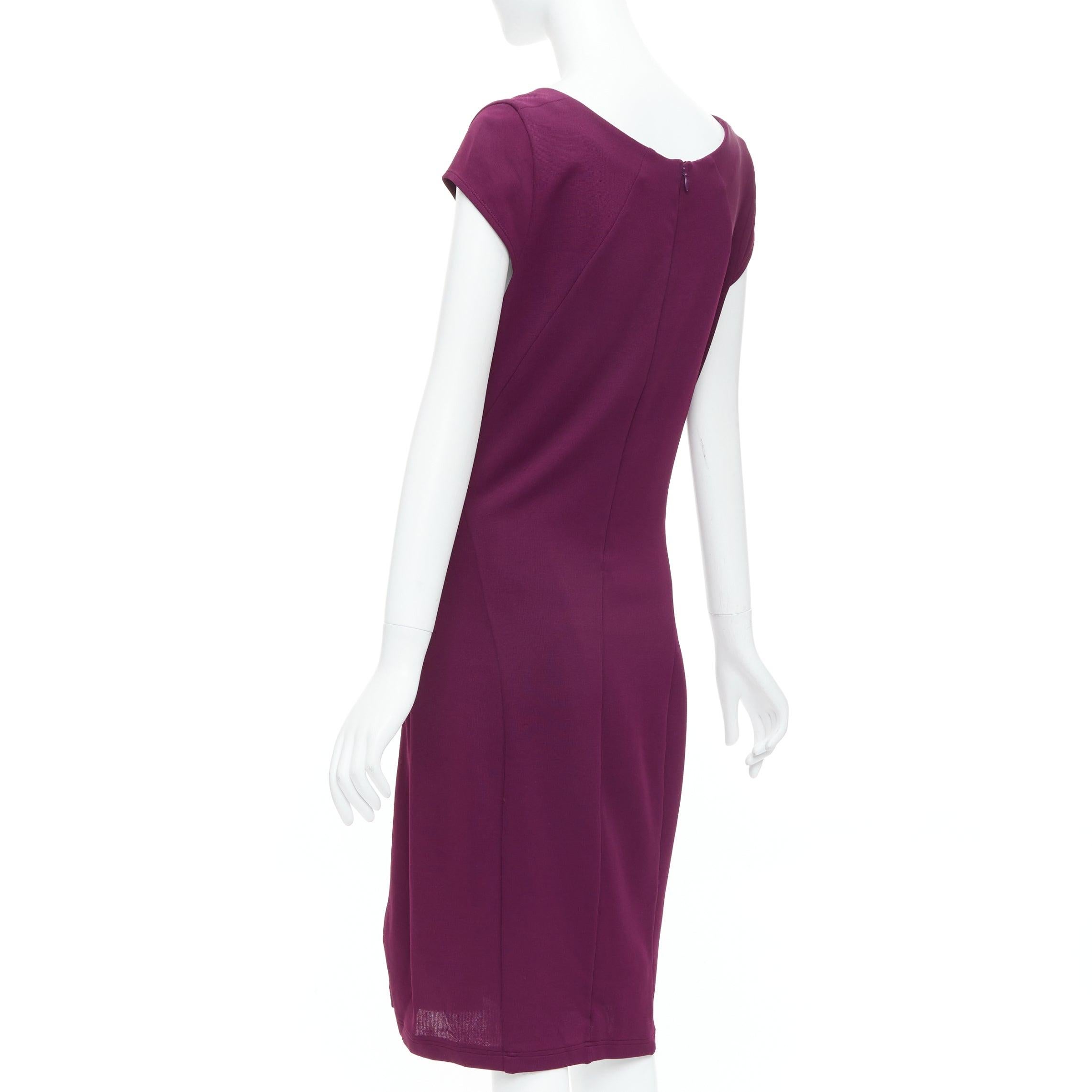 DONNA KARAN dark purple asymmetric drape cowl neck sheath dress L For Sale 1