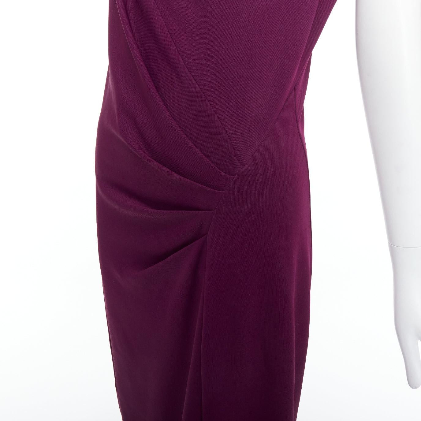 DONNA KARAN dark purple asymmetric drape cowl neck sheath dress L For Sale 2